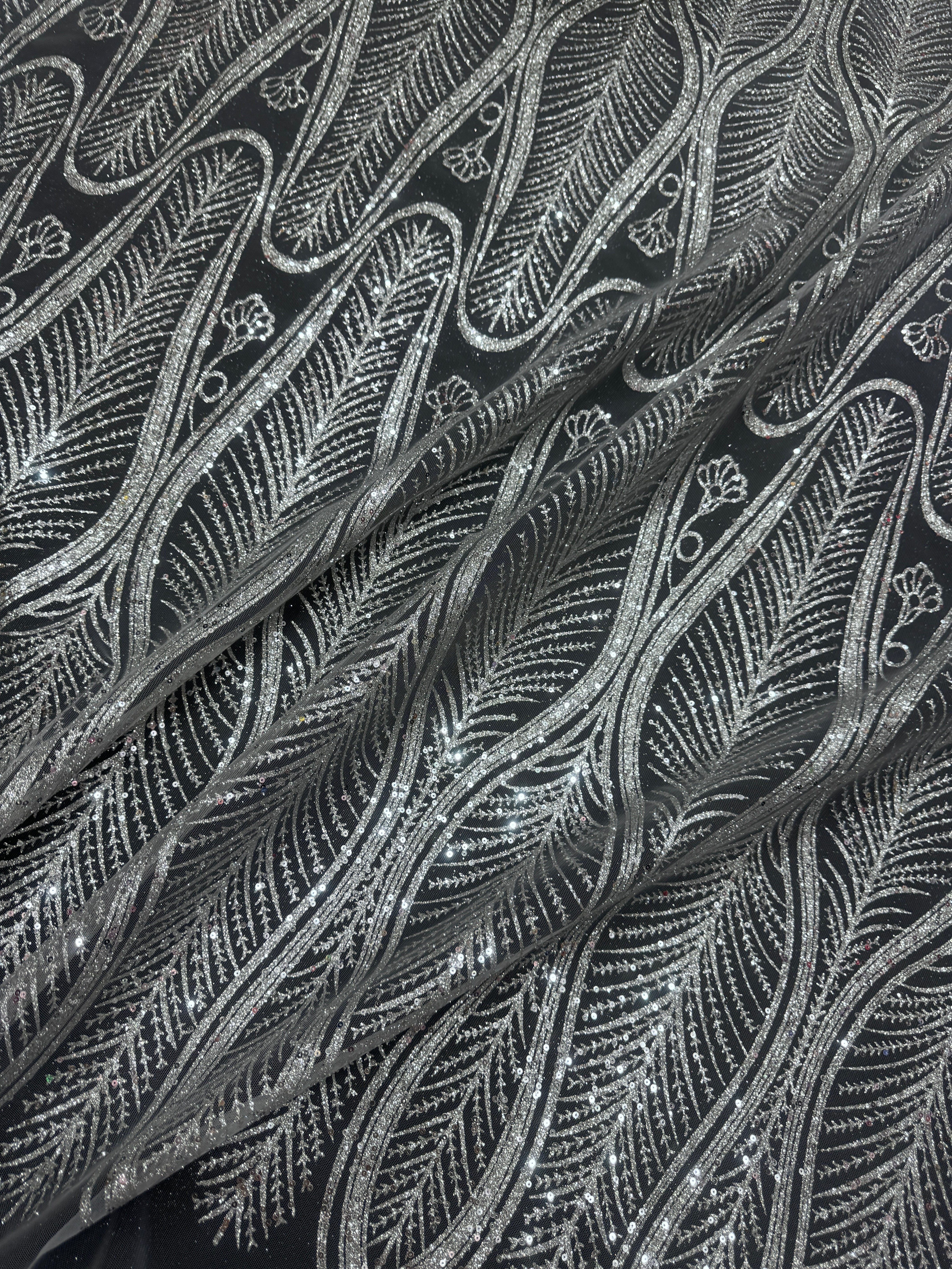 Silver Glitter Sequin Geometric Lace - Image 10