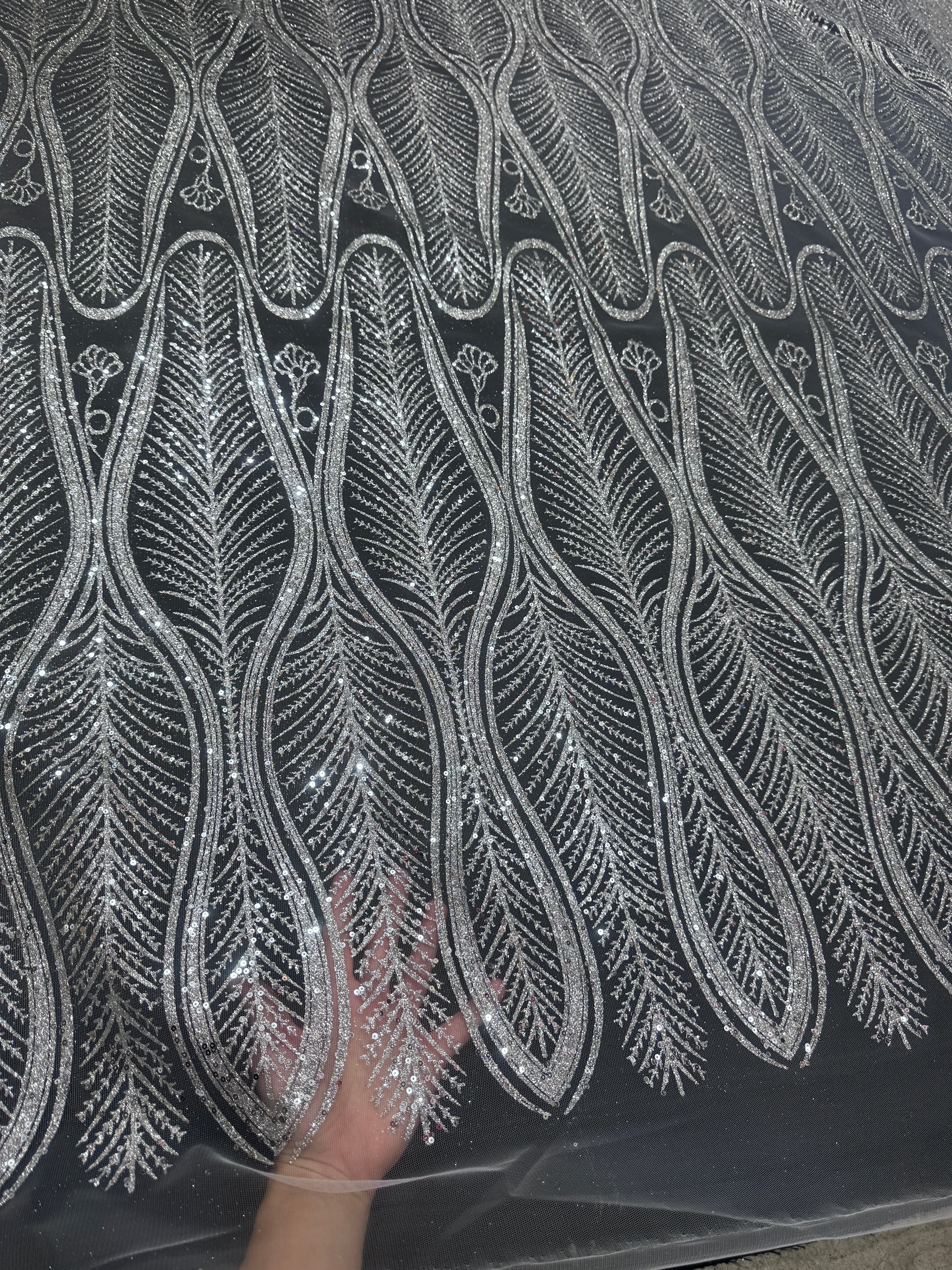 Silver Glitter Sequin Geometric Lace - Image 2