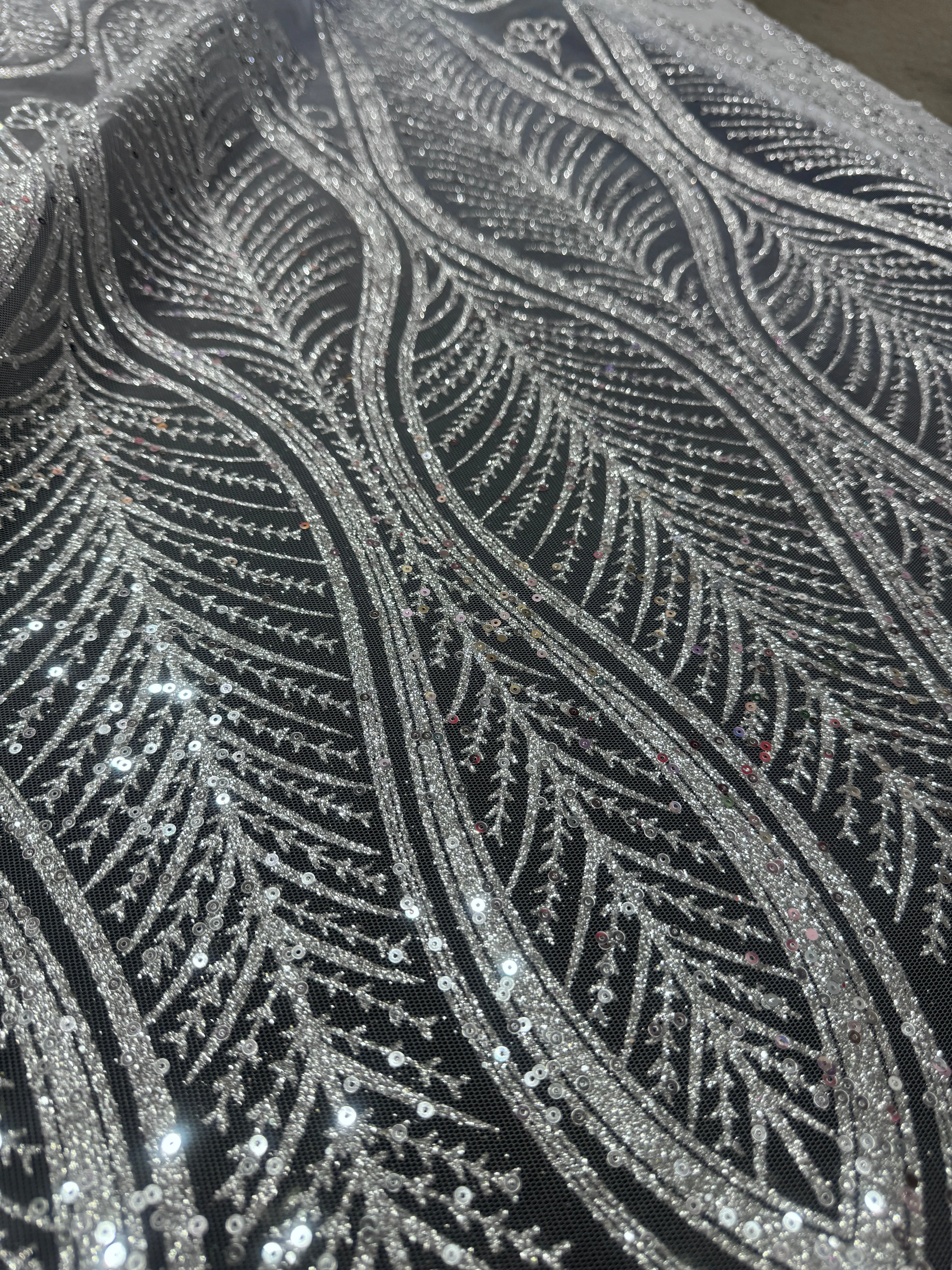 Silver Glitter Sequin Geometric Lace - Image 3