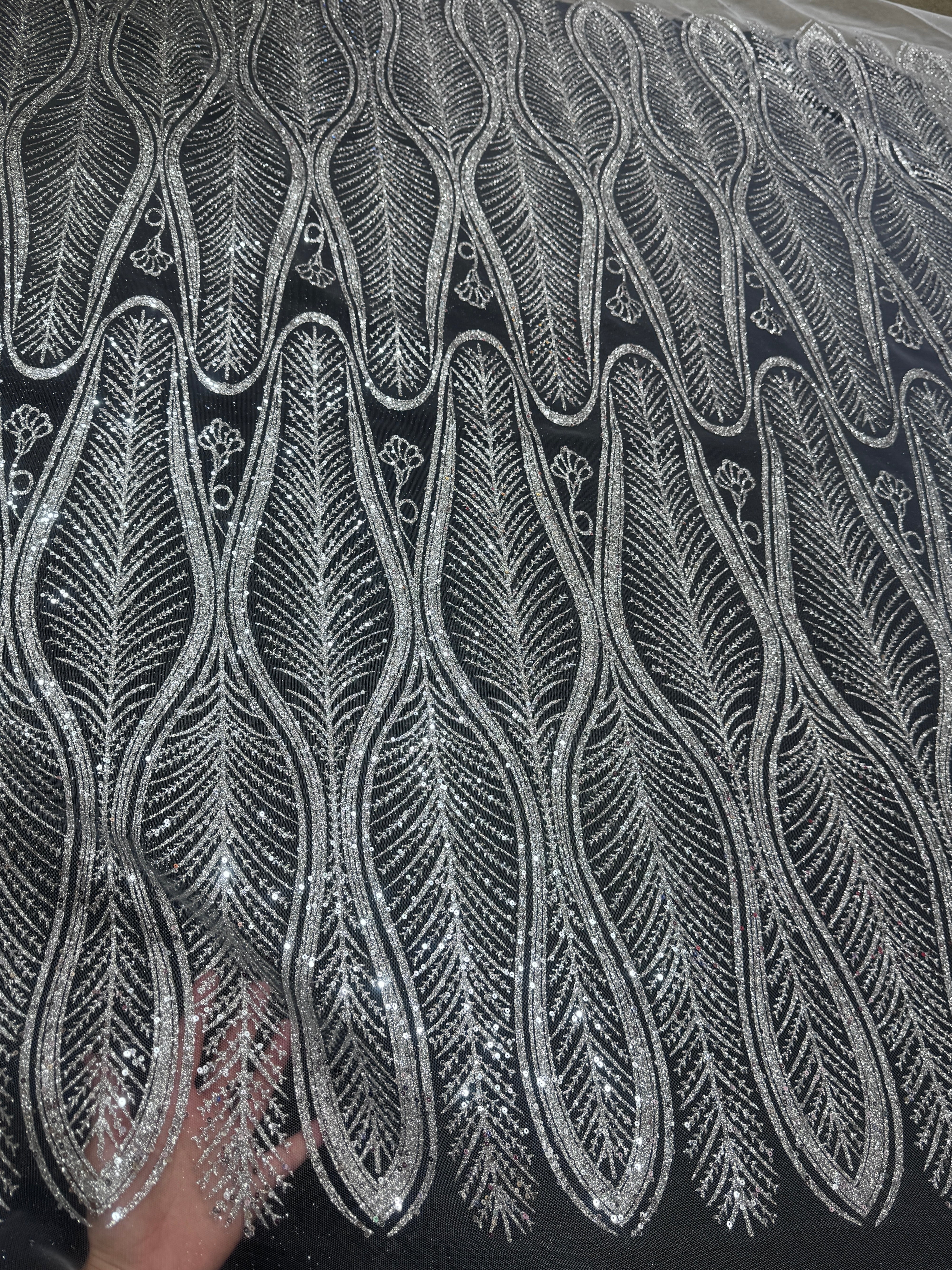 Silver Glitter Sequin Geometric Lace - Image 4