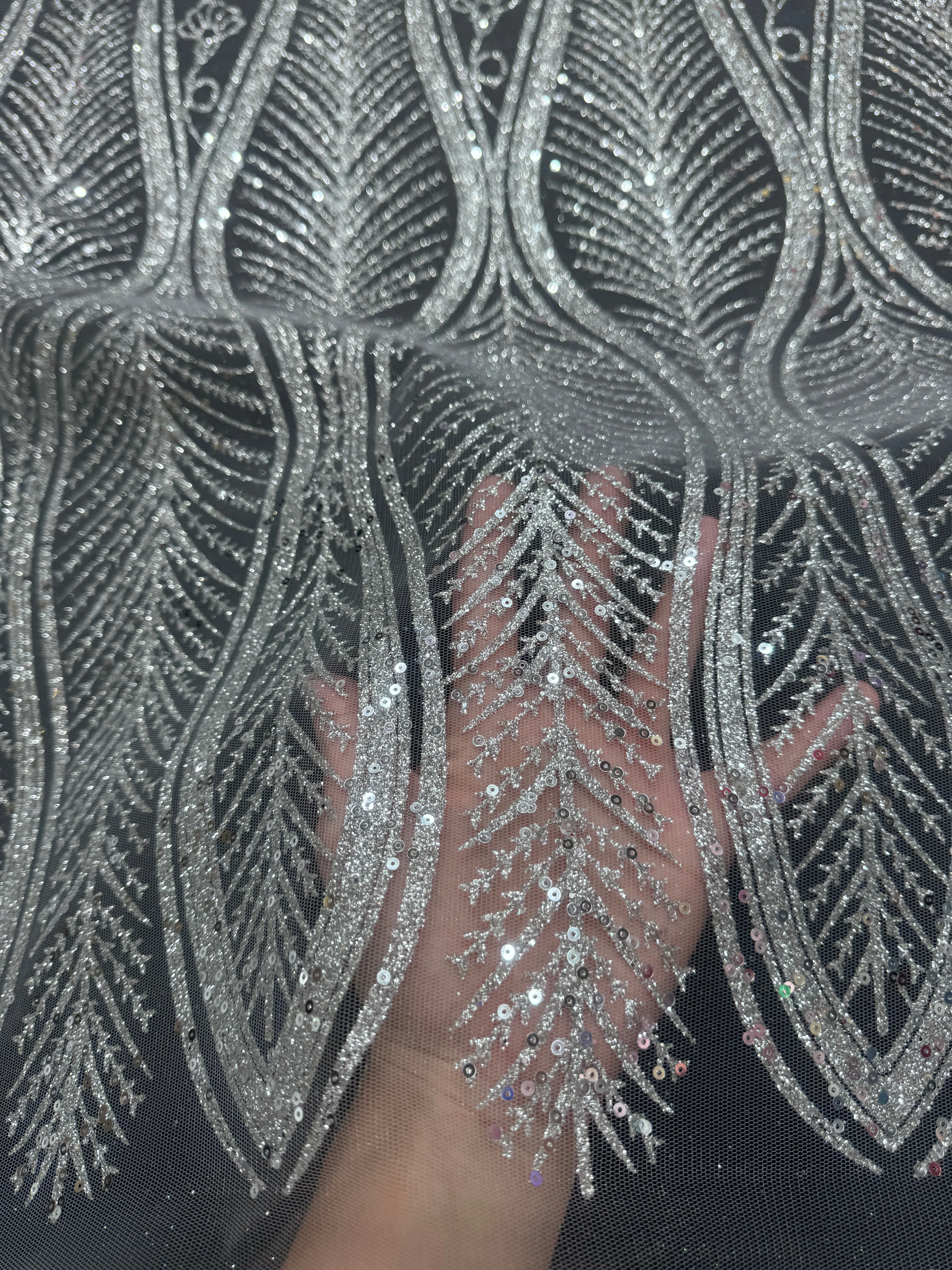 Silver Glitter Sequin Geometric Lace - Image 5