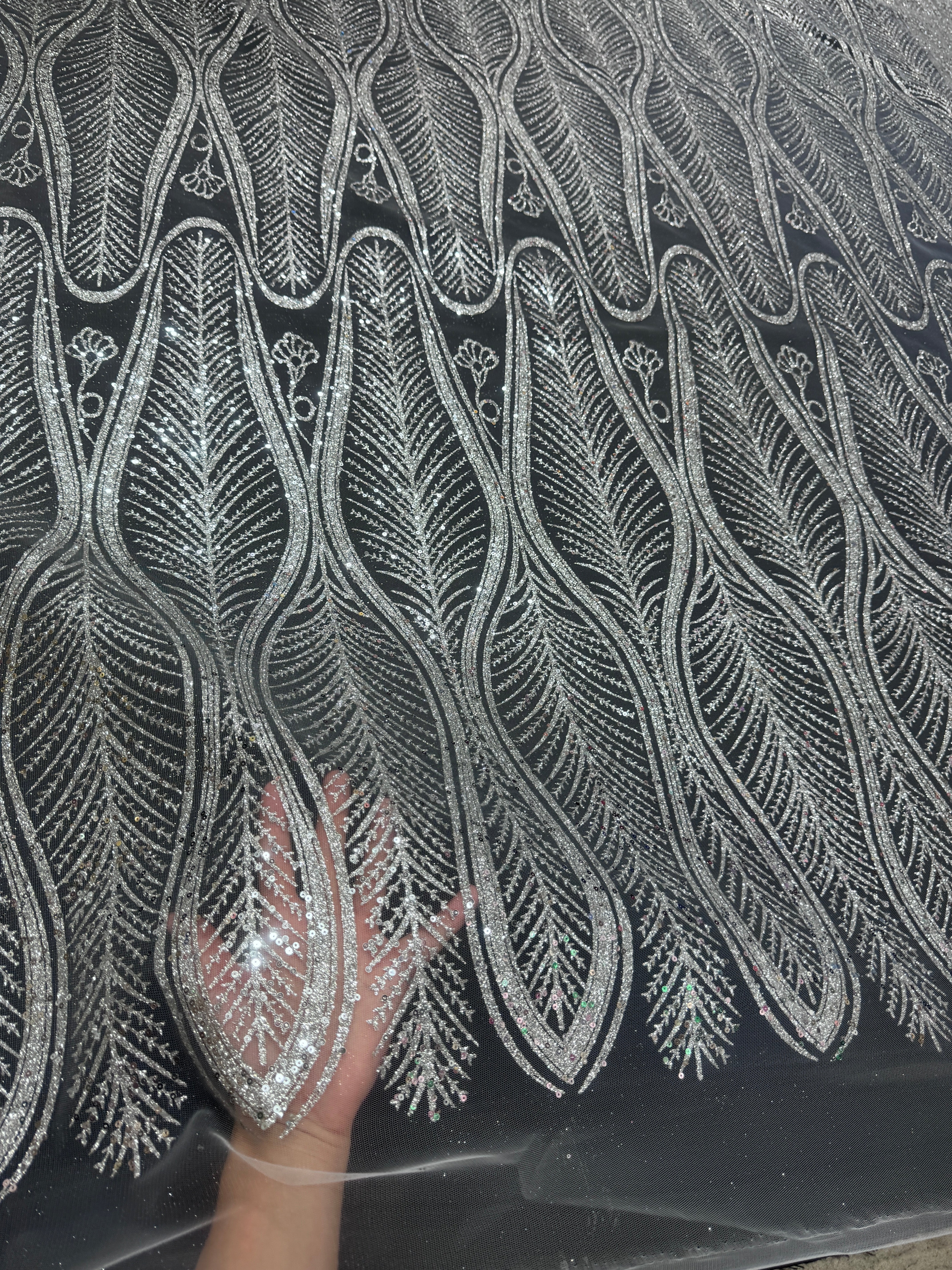 Silver Glitter Sequin Geometric Lace - Image 6