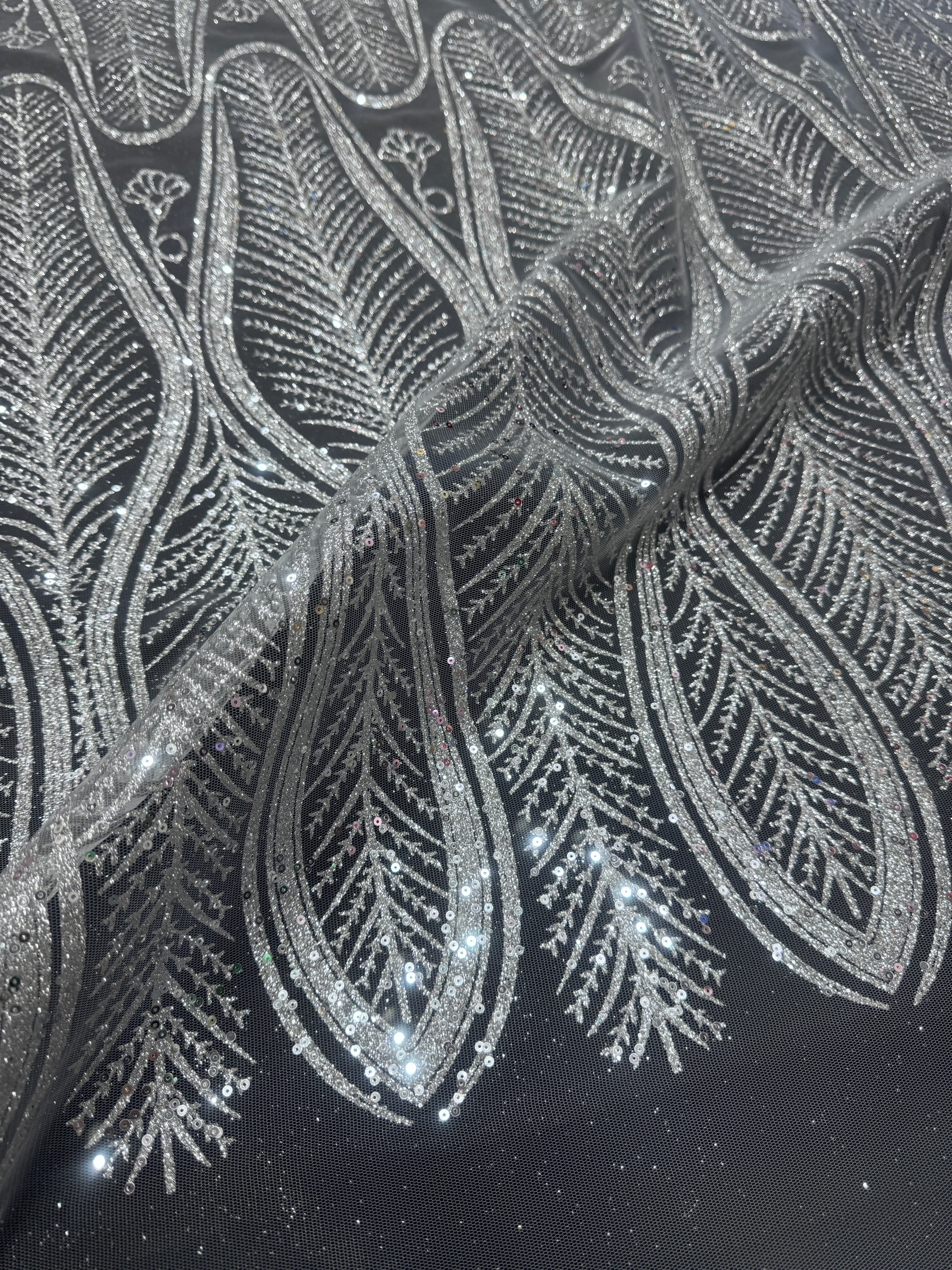 Silver Glitter Sequin Geometric Lace - Image 7