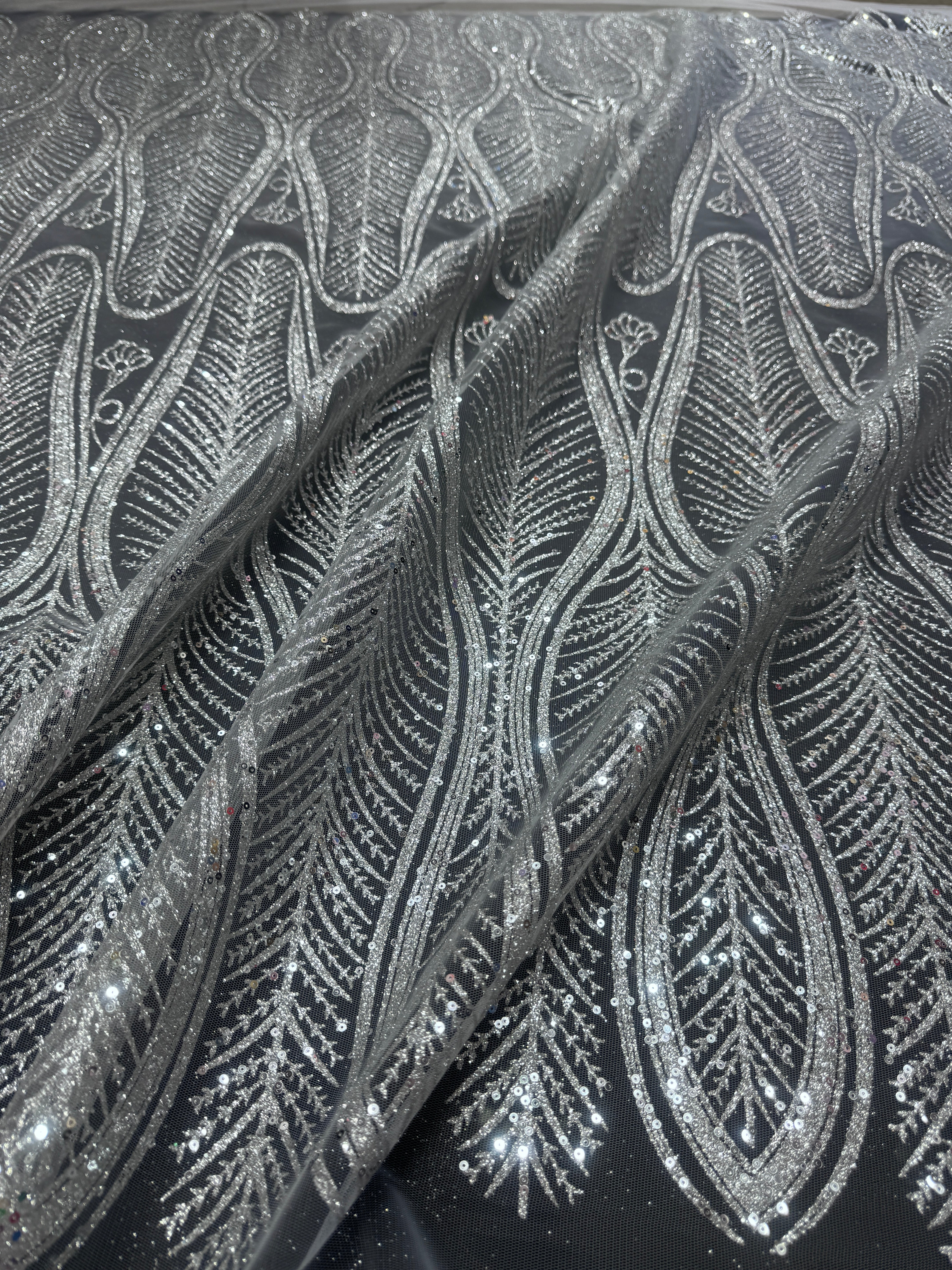 Silver Glitter Sequin Geometric Lace - Image 8