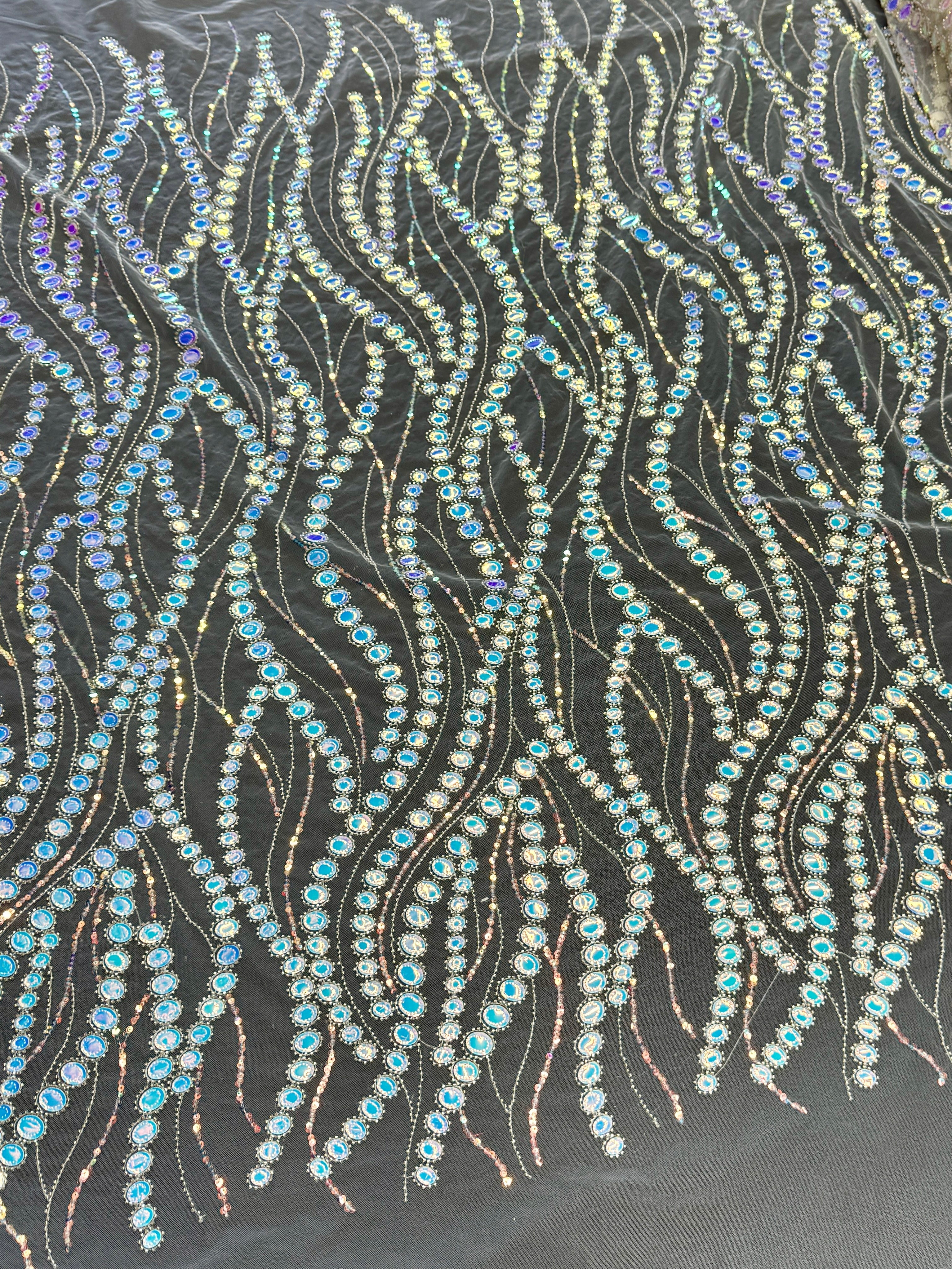 Silver Iridescent Midnight Mirror Sequin Wave Lace - Image 2