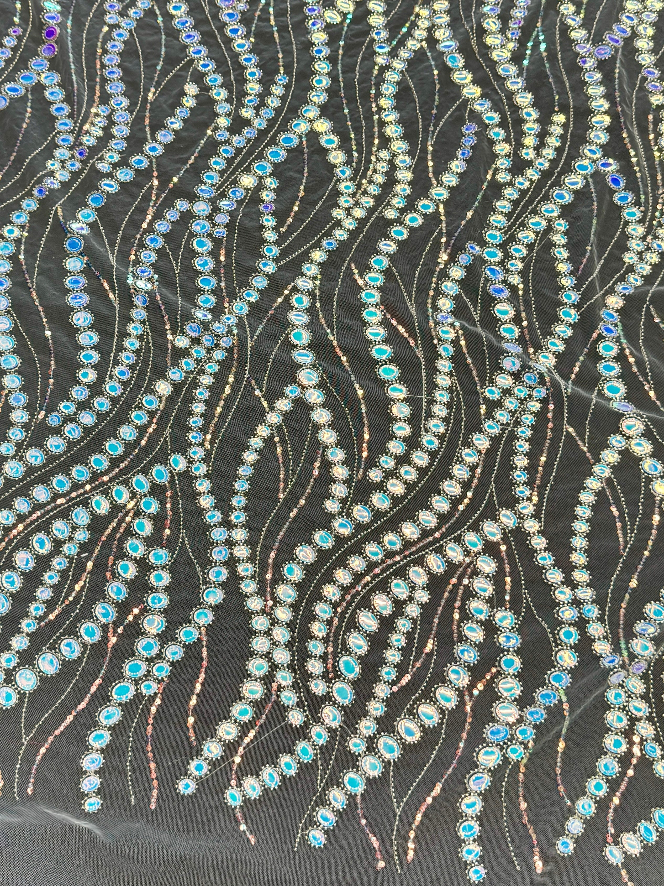 Silver Iridescent Midnight Mirror Sequin Wave Lace - Image 4