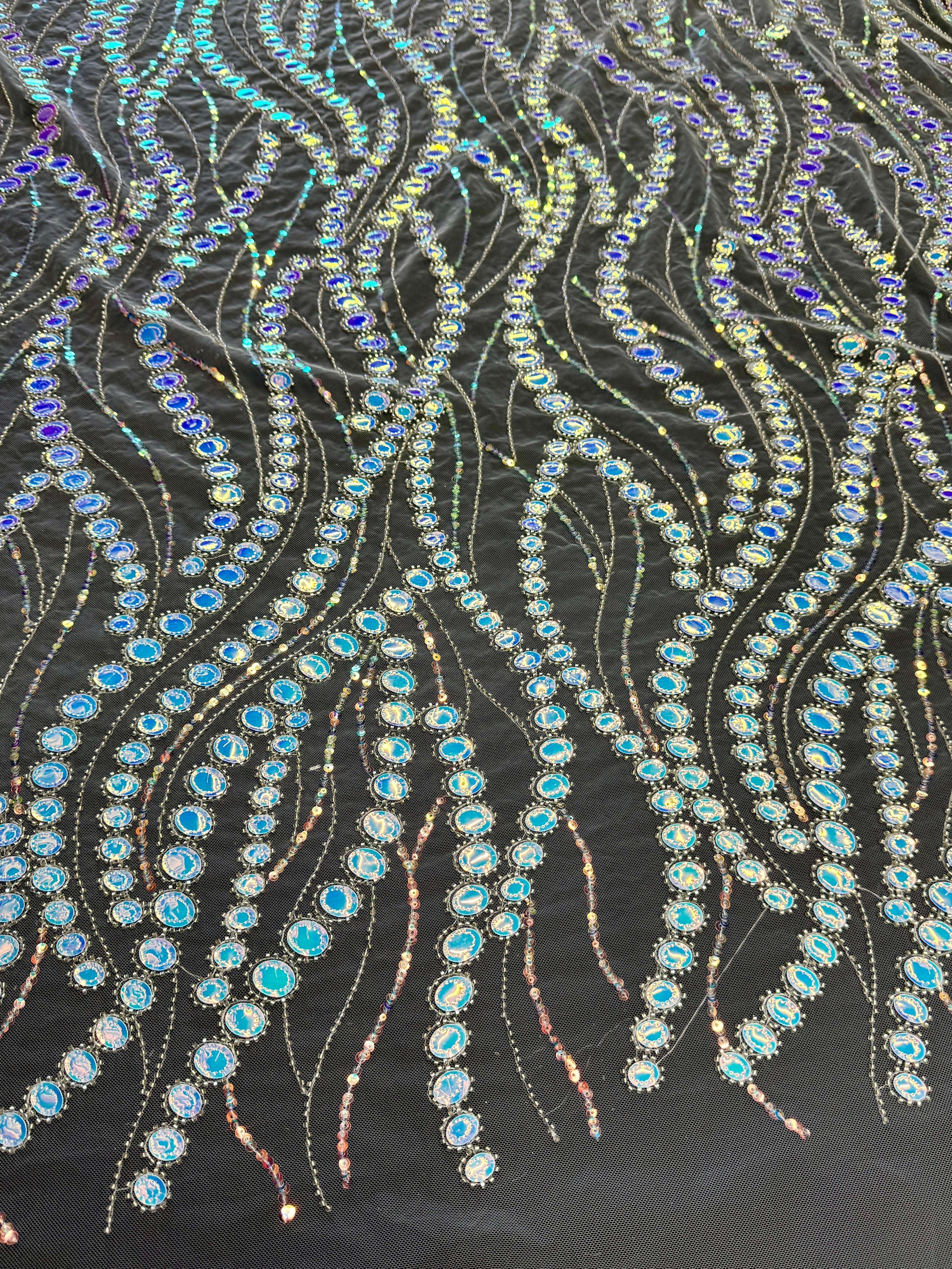Silver Iridescent Midnight Mirror Sequin Wave Lace - Image 5