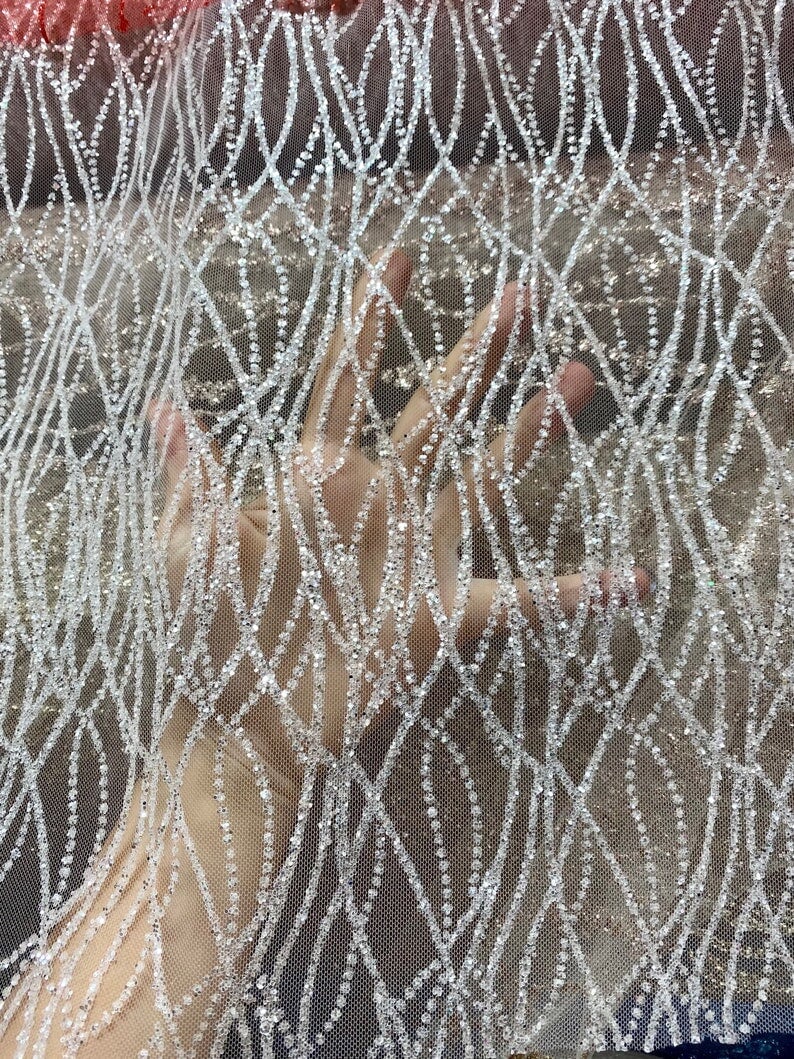 Silver Glitter Lace on Mesh