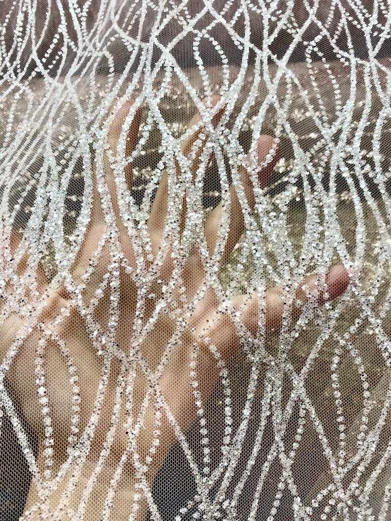 Silver Glitter Lace on Mesh - Image 3