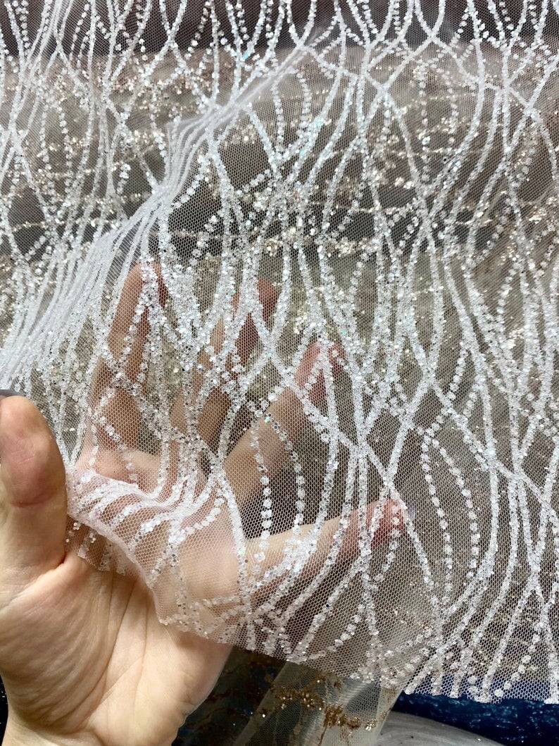 Silver Glitter Lace on Mesh - Image 4