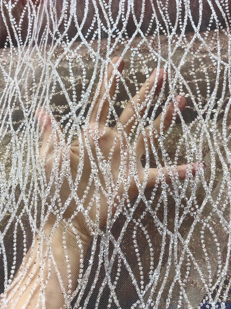 Silver Glitter Lace on Mesh - Image 5