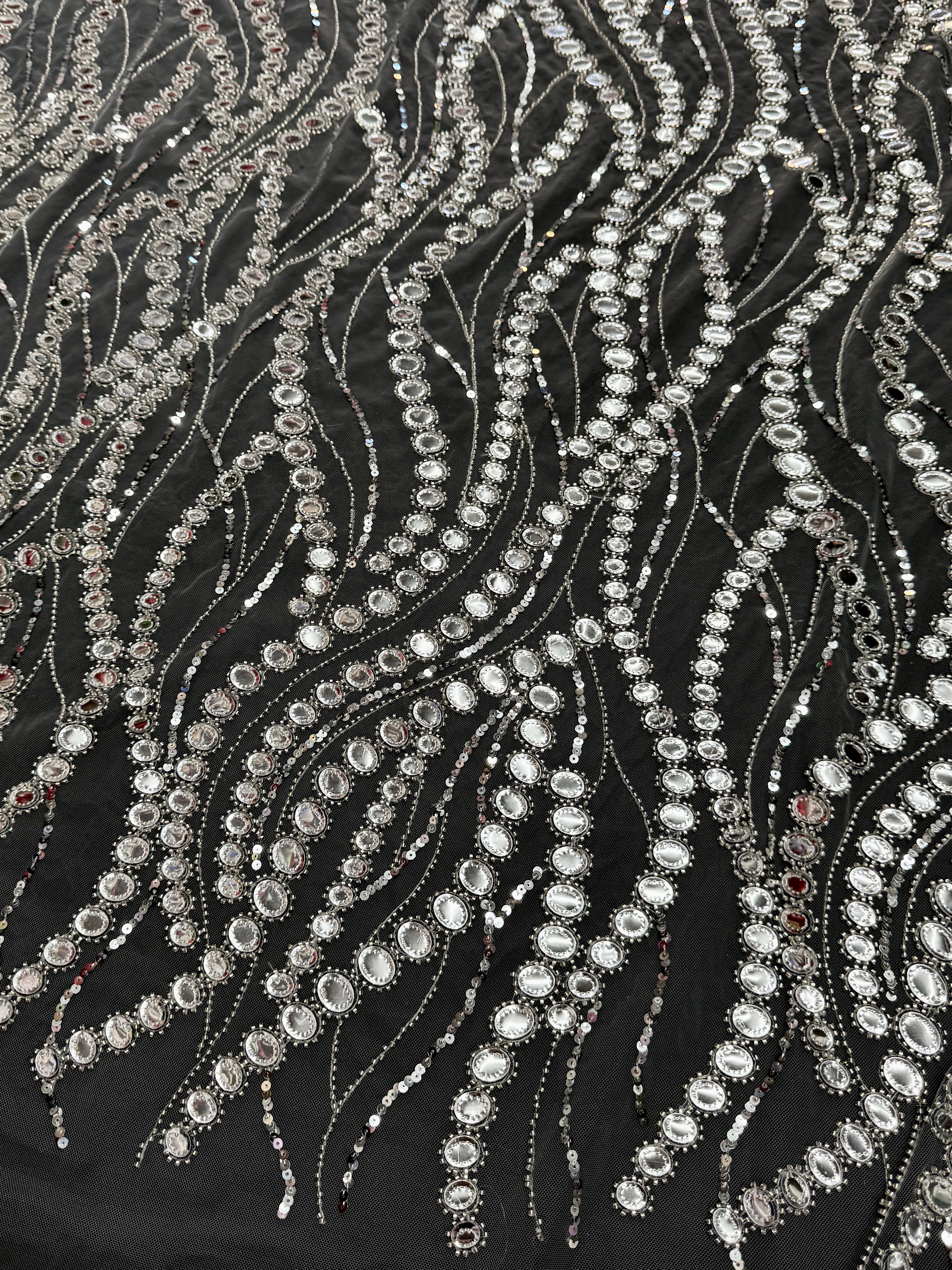 Silver Midnight Mirror Sequin Wave Lace