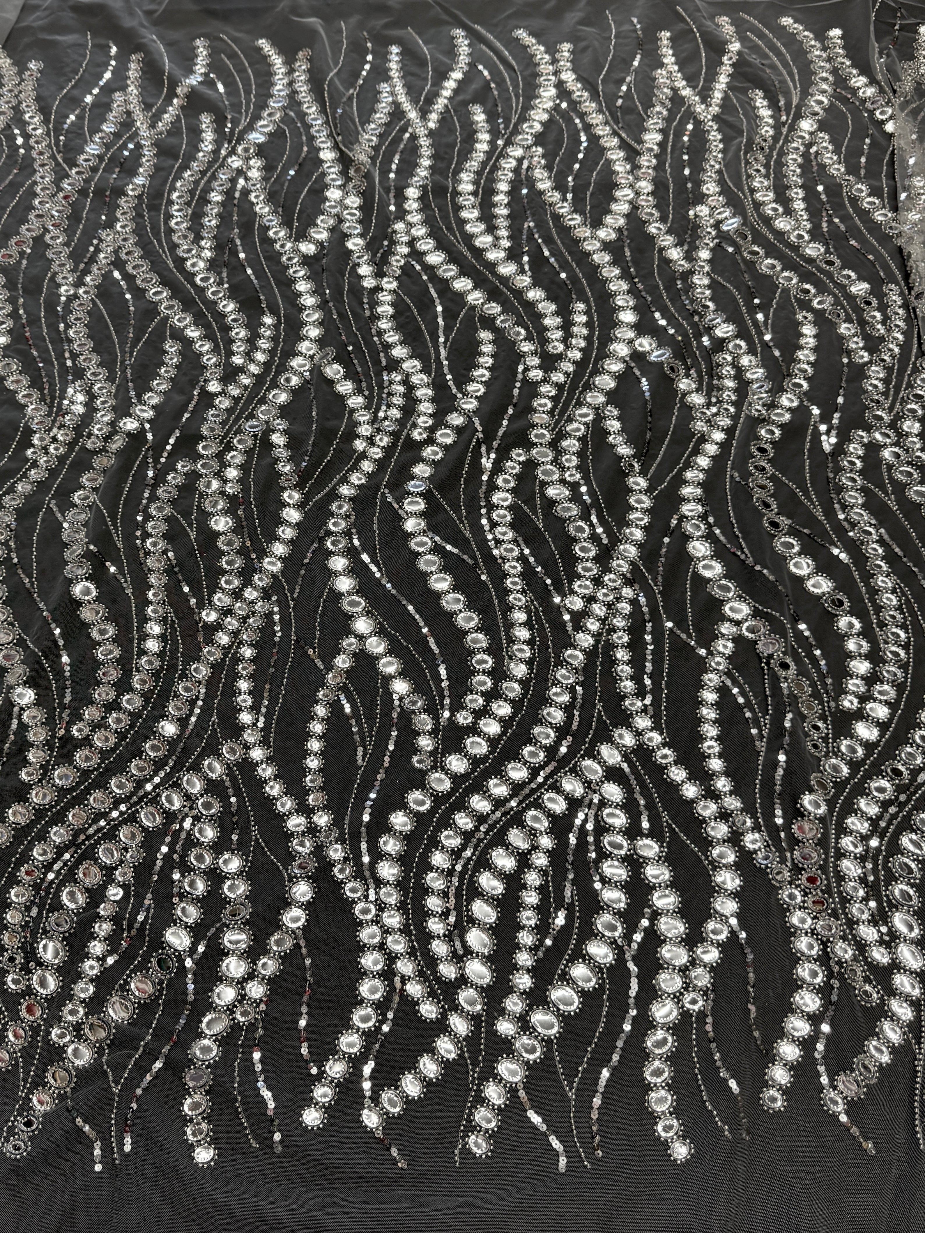 Silver Midnight Mirror Sequin Wave Lace - Image 2