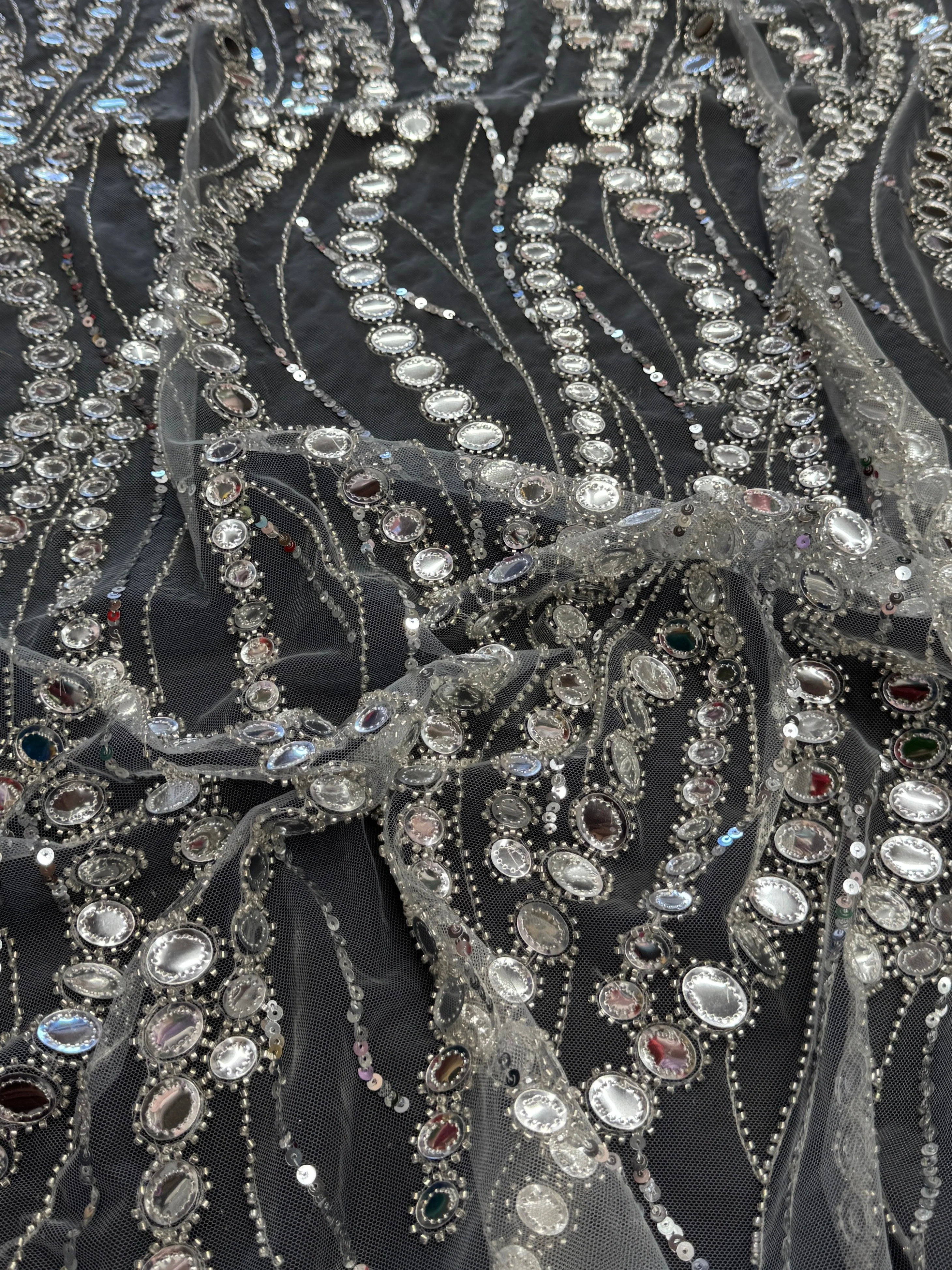 Silver Midnight Mirror Sequin Wave Lace - Image 3
