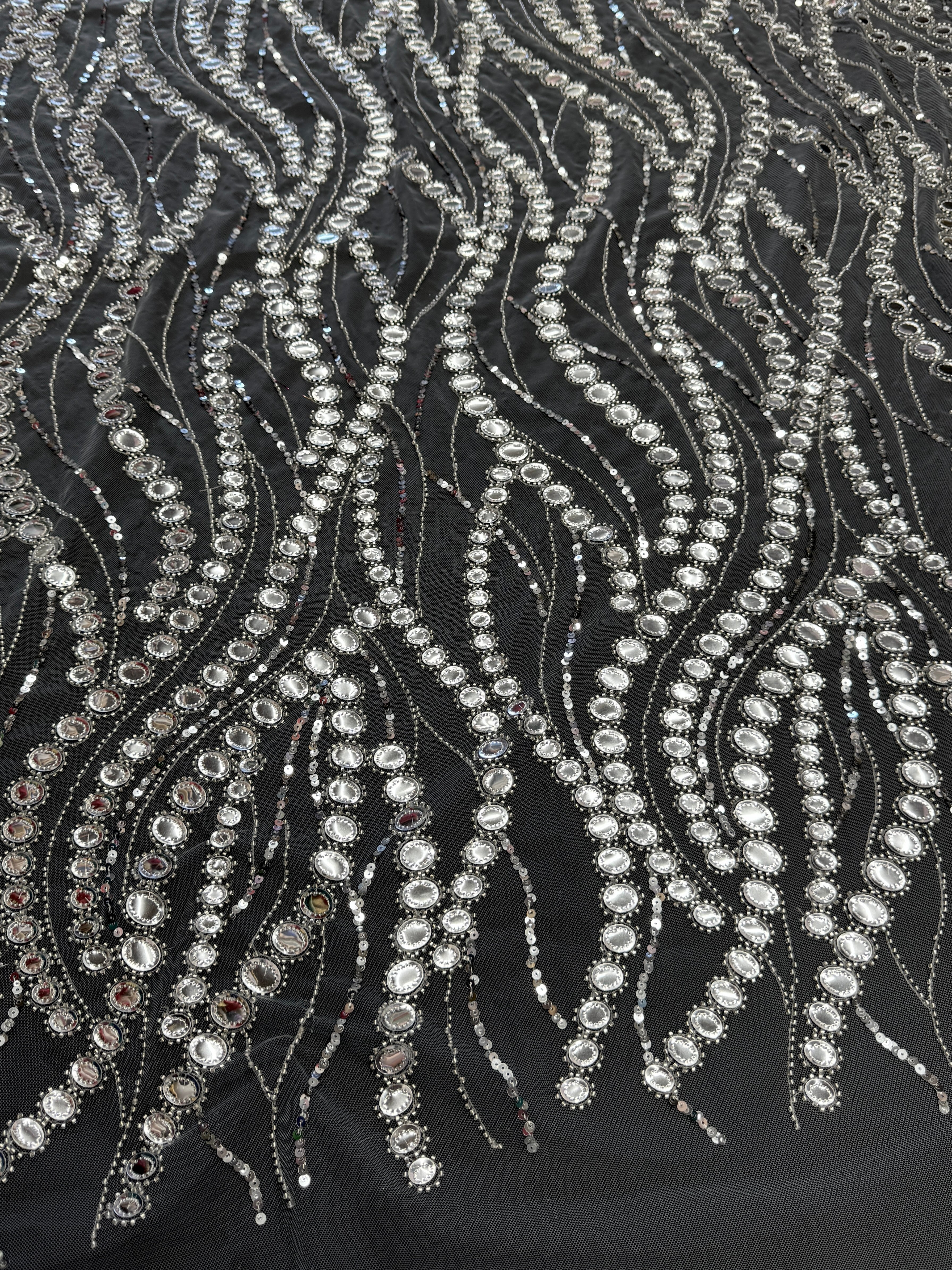 Silver Midnight Mirror Sequin Wave Lace - Image 4