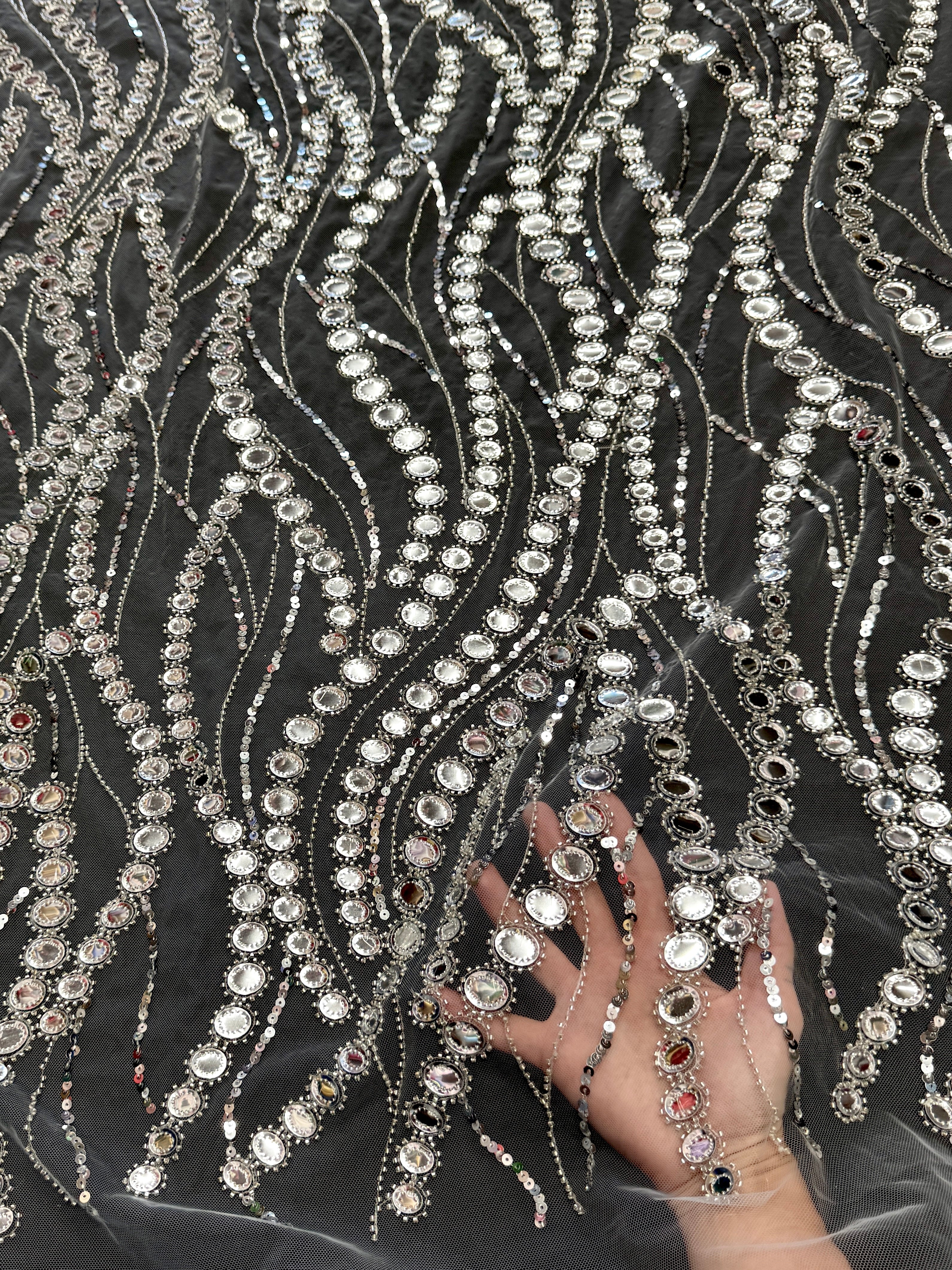 Silver Midnight Mirror Sequin Wave Lace - Image 6