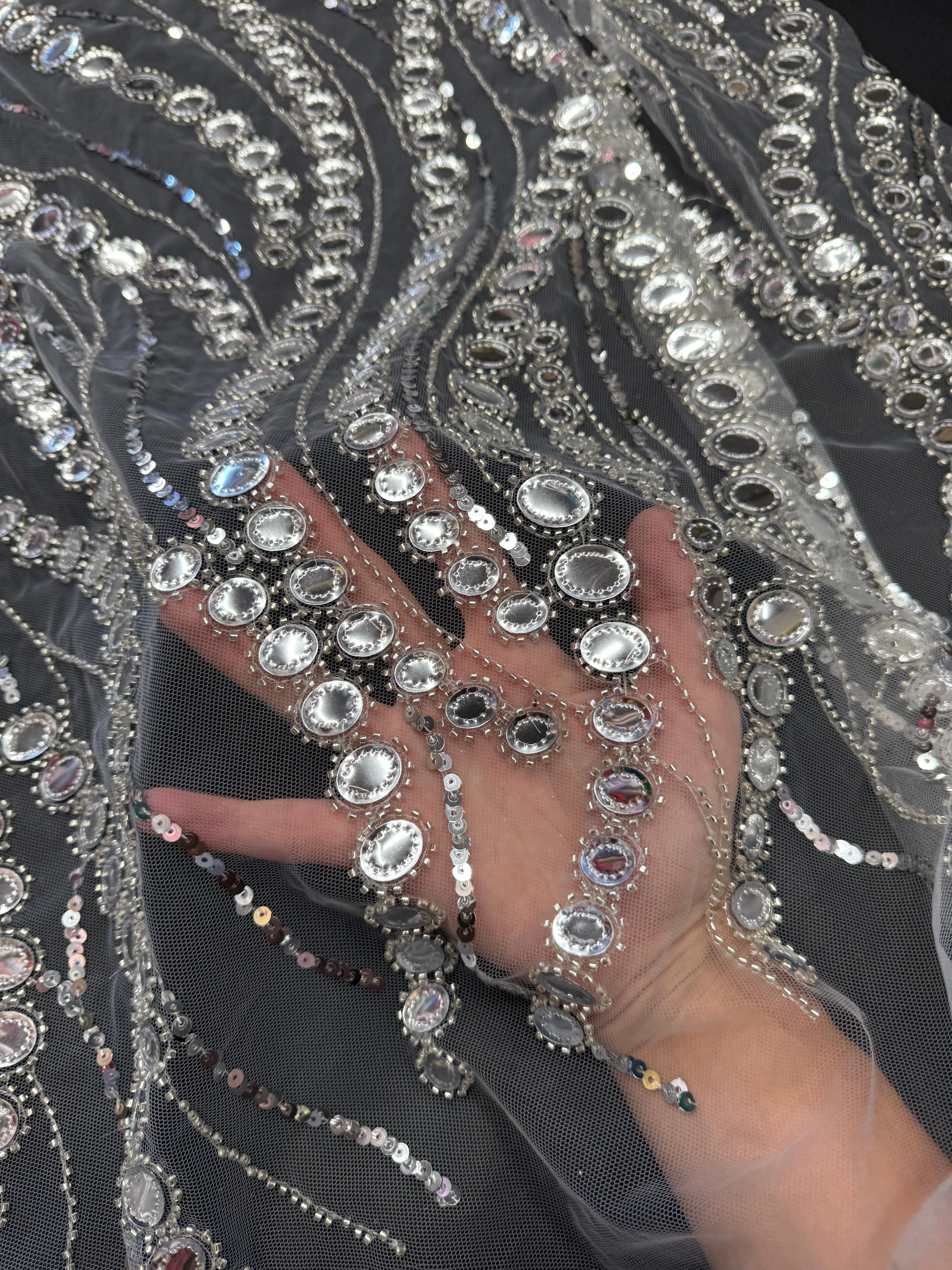 Silver Midnight Mirror Sequin Wave Lace - Image 7