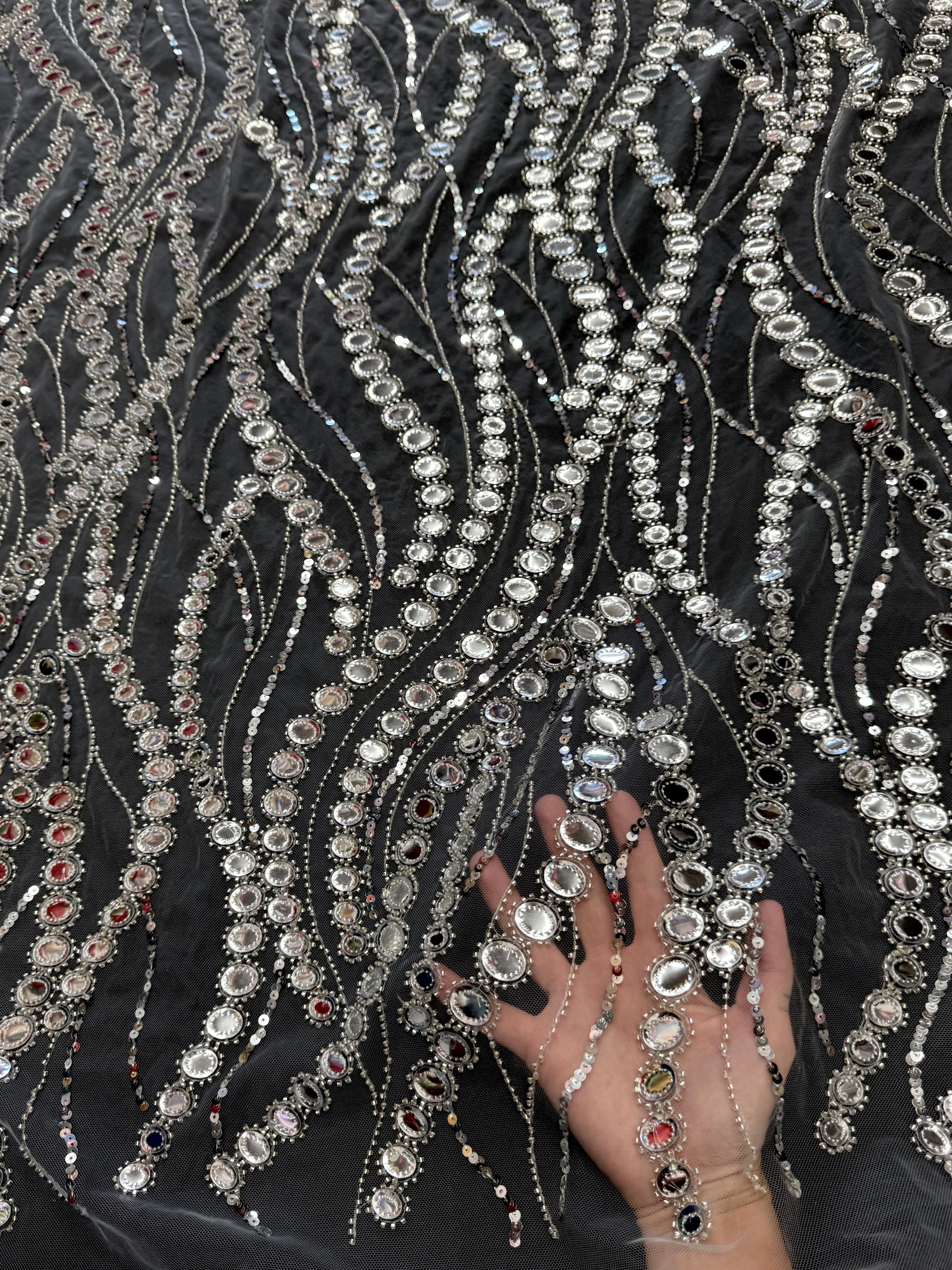 Silver Midnight Mirror Sequin Wave Lace - Image 8