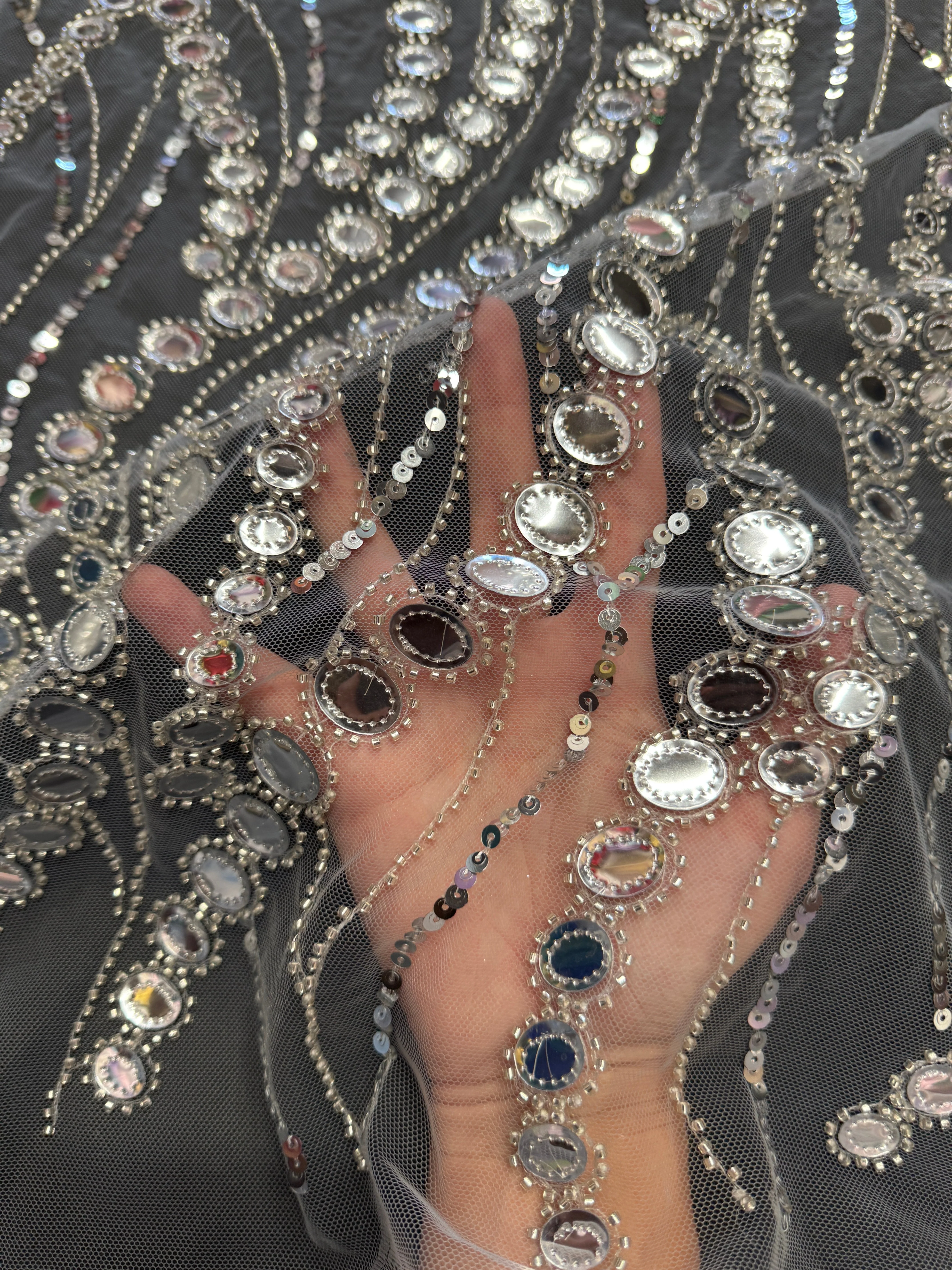 Silver Midnight Mirror Sequin Wave Lace - Image 9
