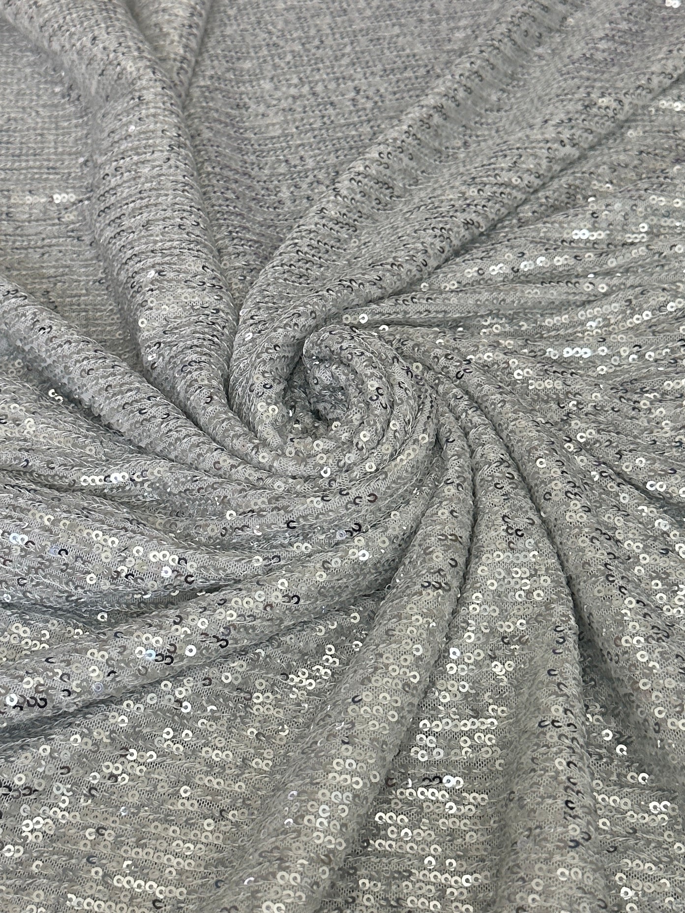 Silver Striped Stretch Sequin on White Mesh - Image 7
