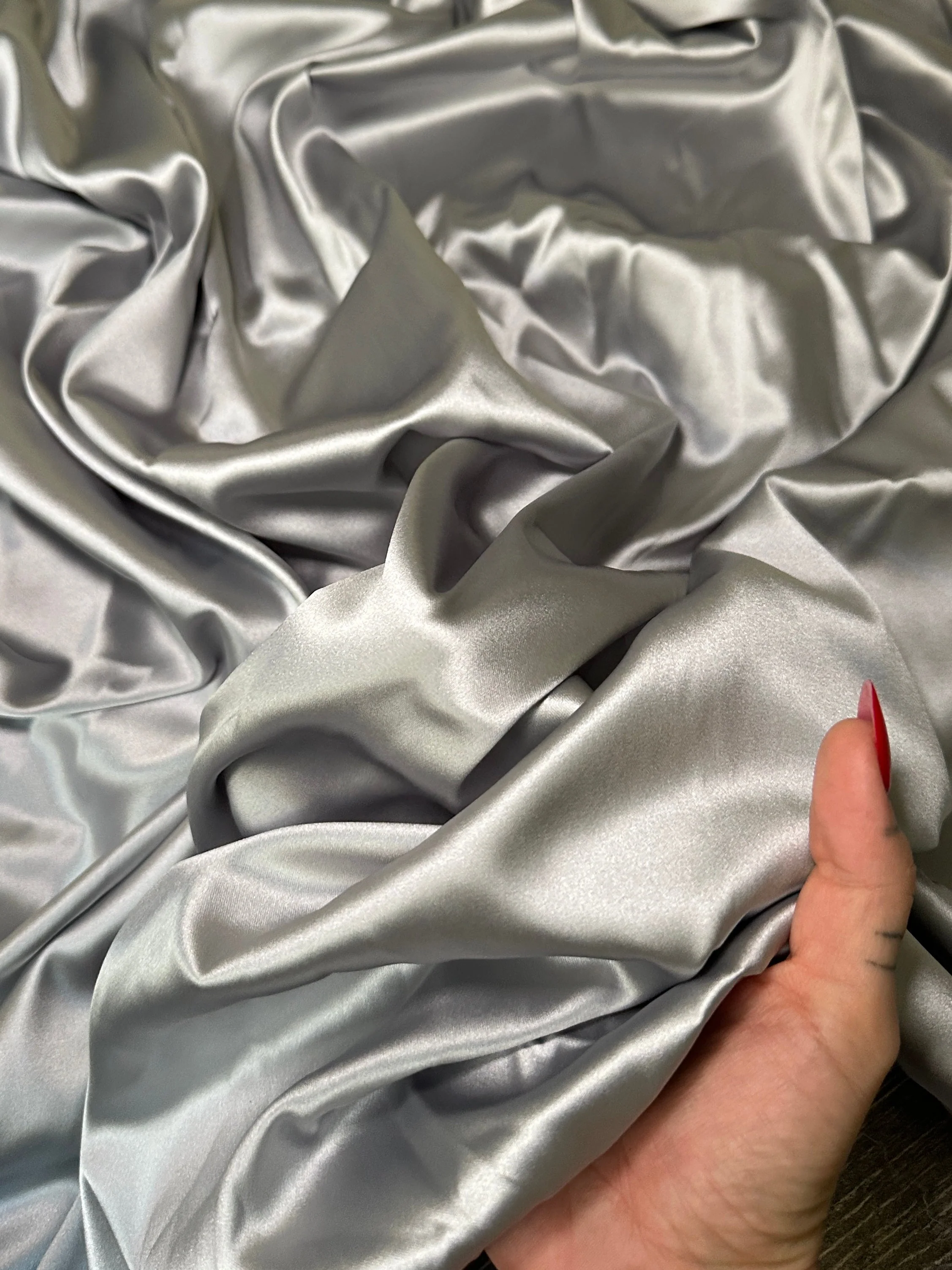 Silver Stretch Crepe Back Satin - Image 3
