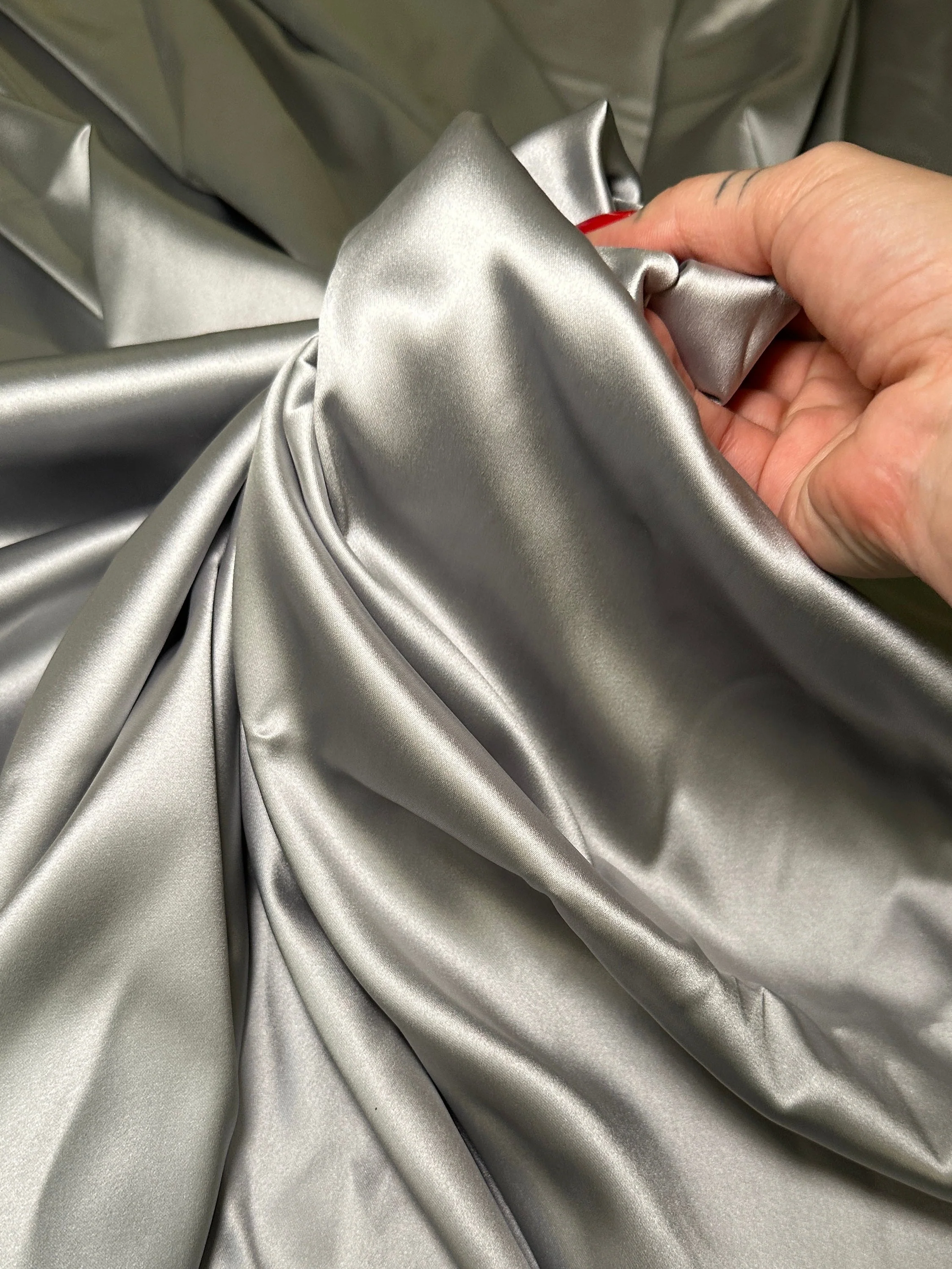 Silver Stretch Crepe Back Satin - Image 4