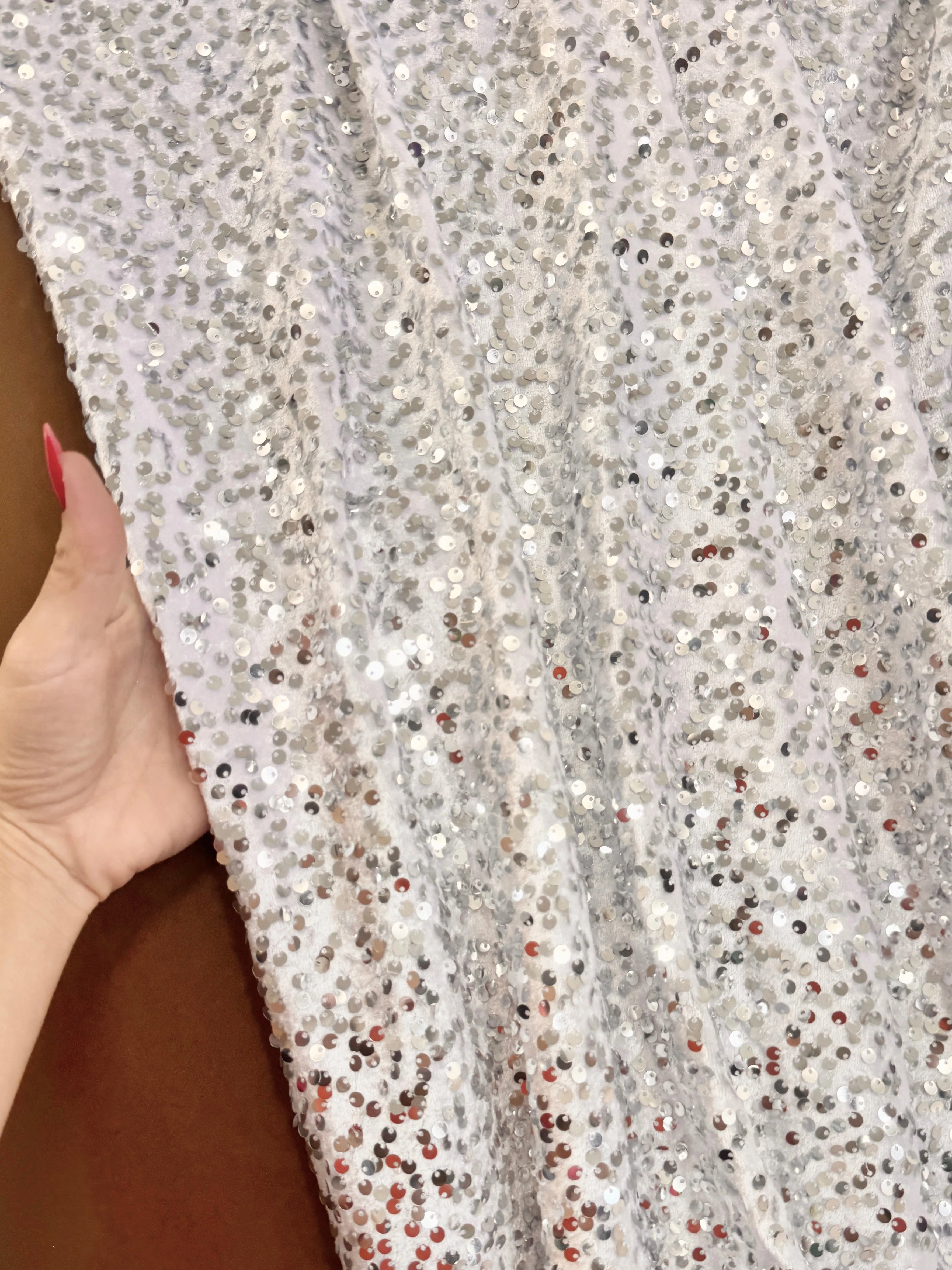 Silver White Sequins Velvet - Image 3