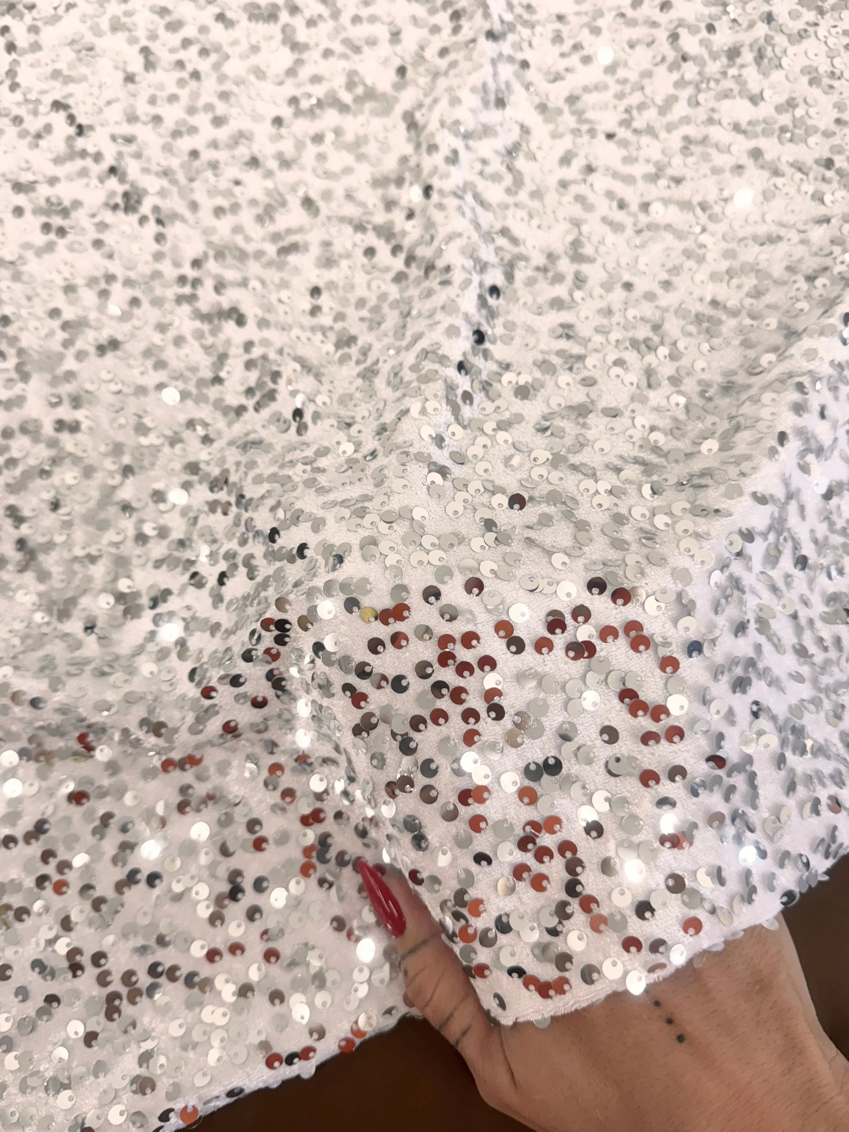 Silver White Sequins Velvet - Image 5