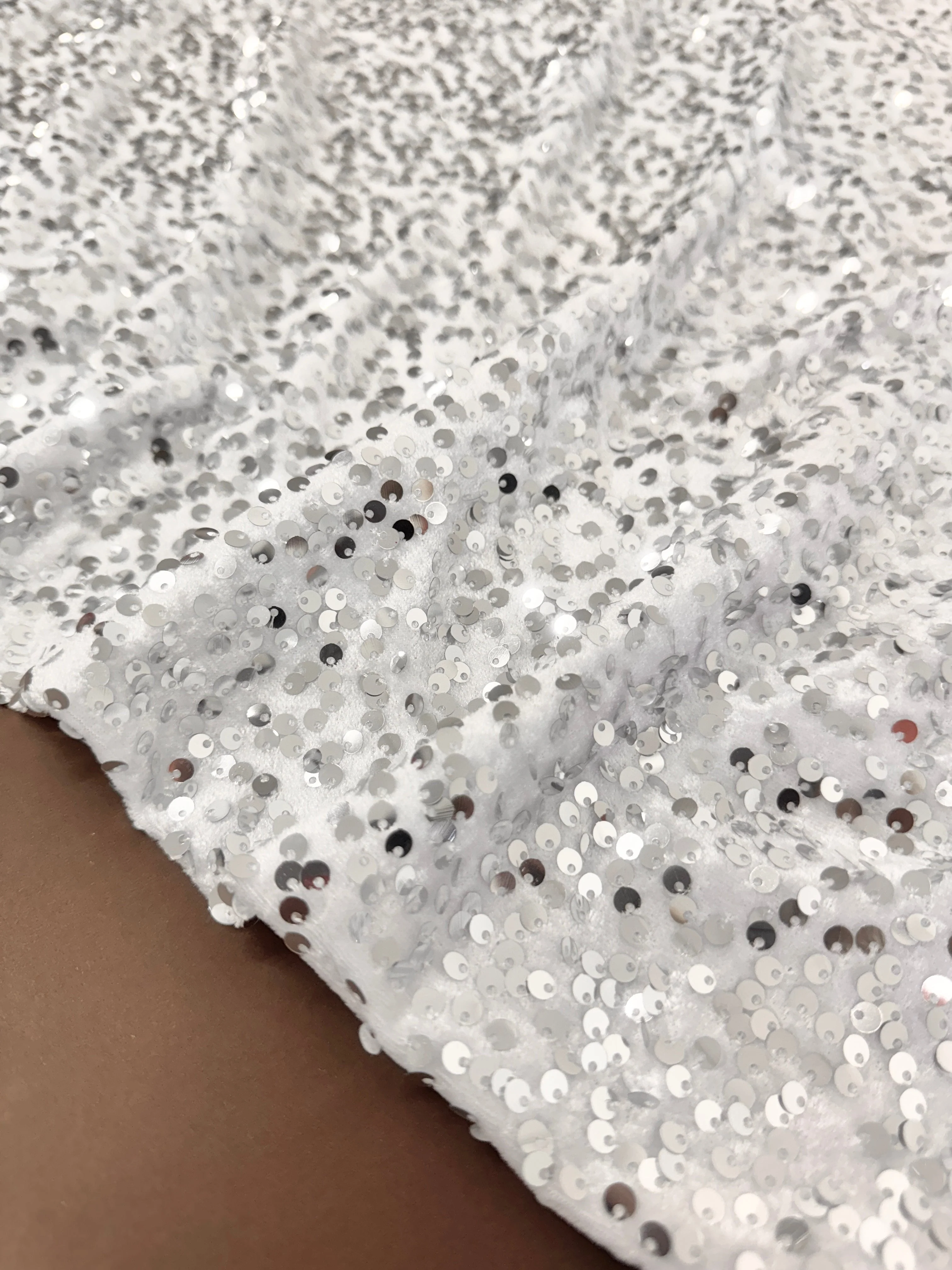 Silver White Sequins Velvet - Image 6