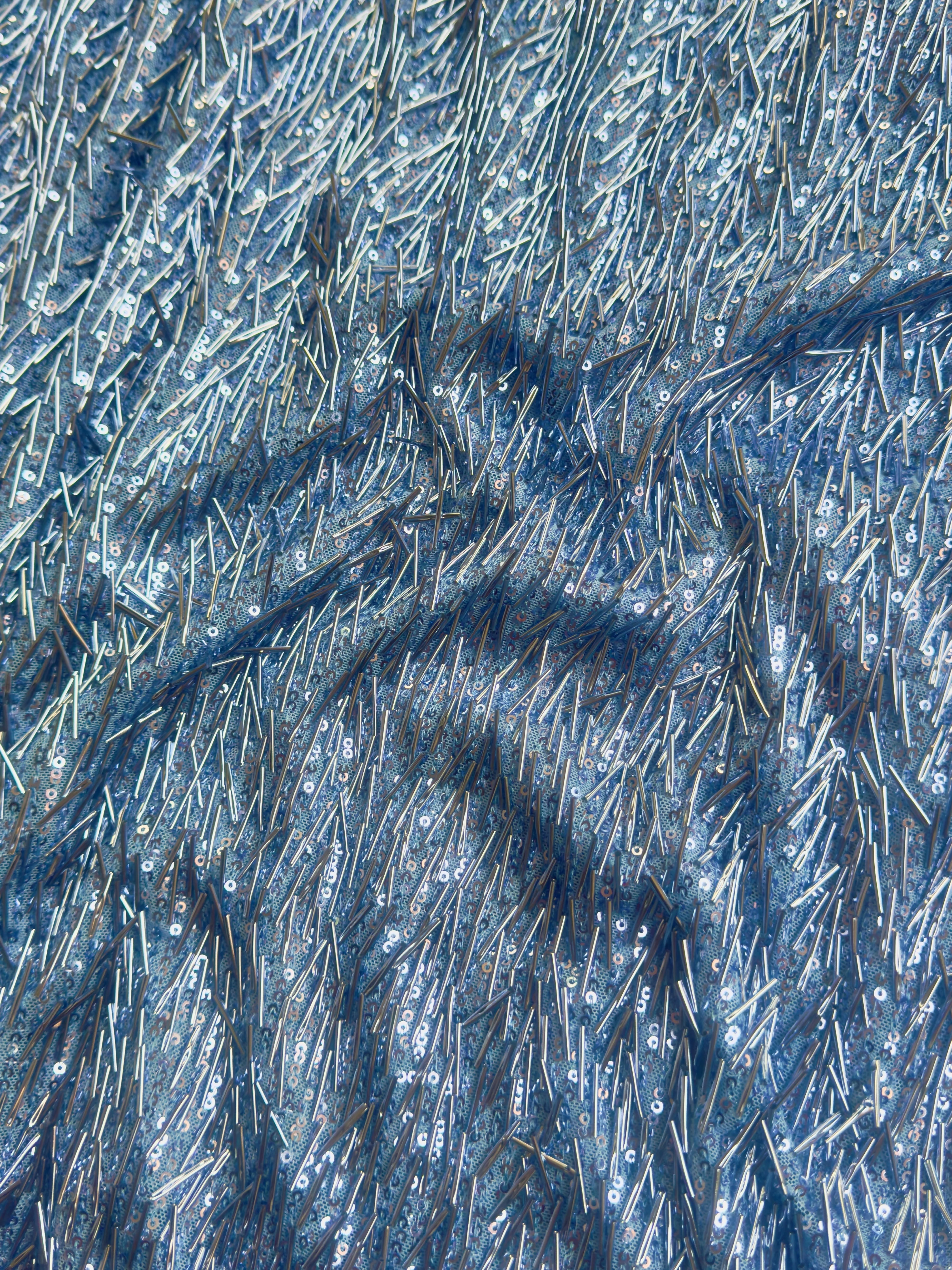 Sky Blue Fringe Sequin on Mesh