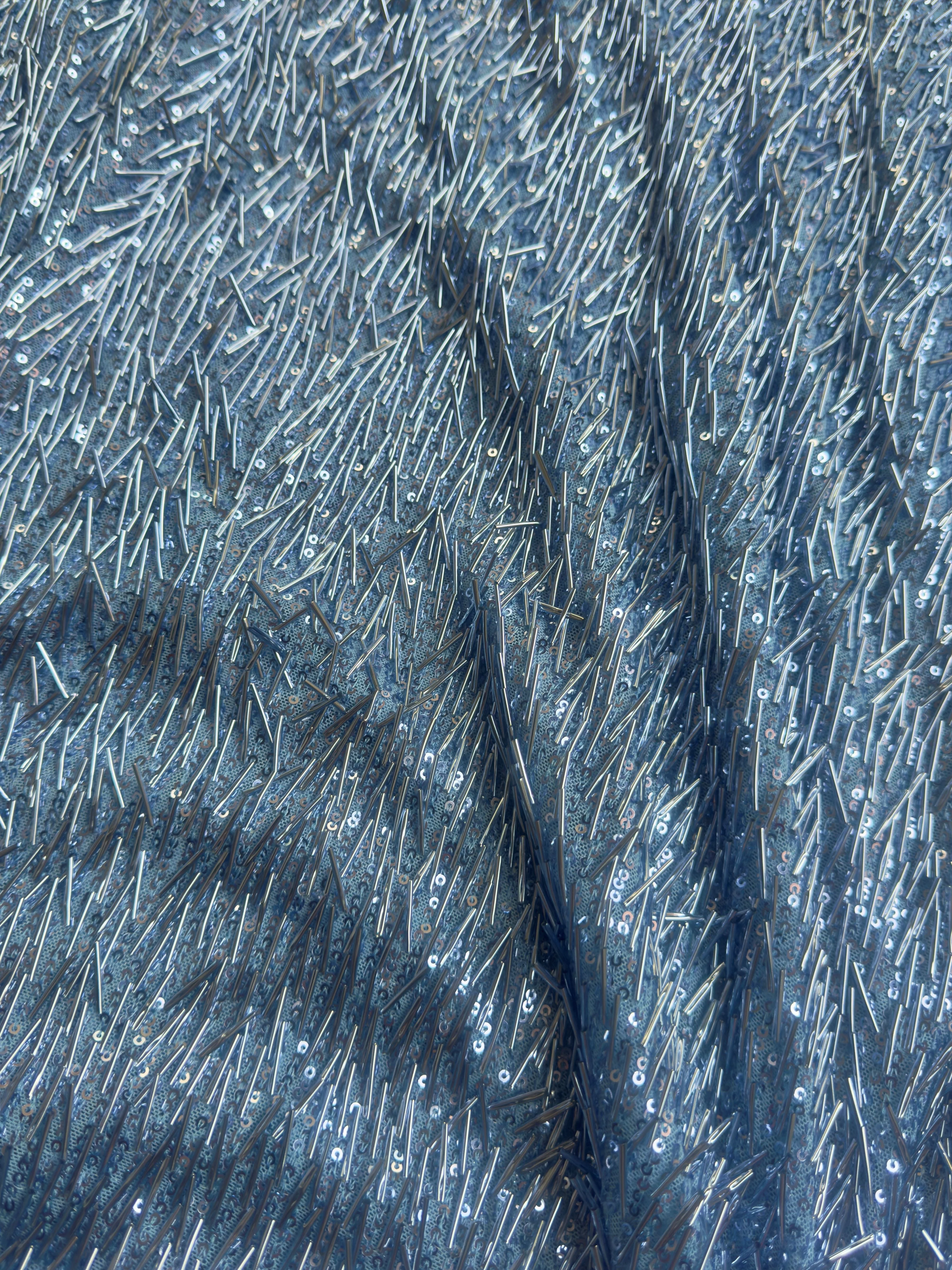 Sky Blue Fringe Sequin on Mesh - Image 2