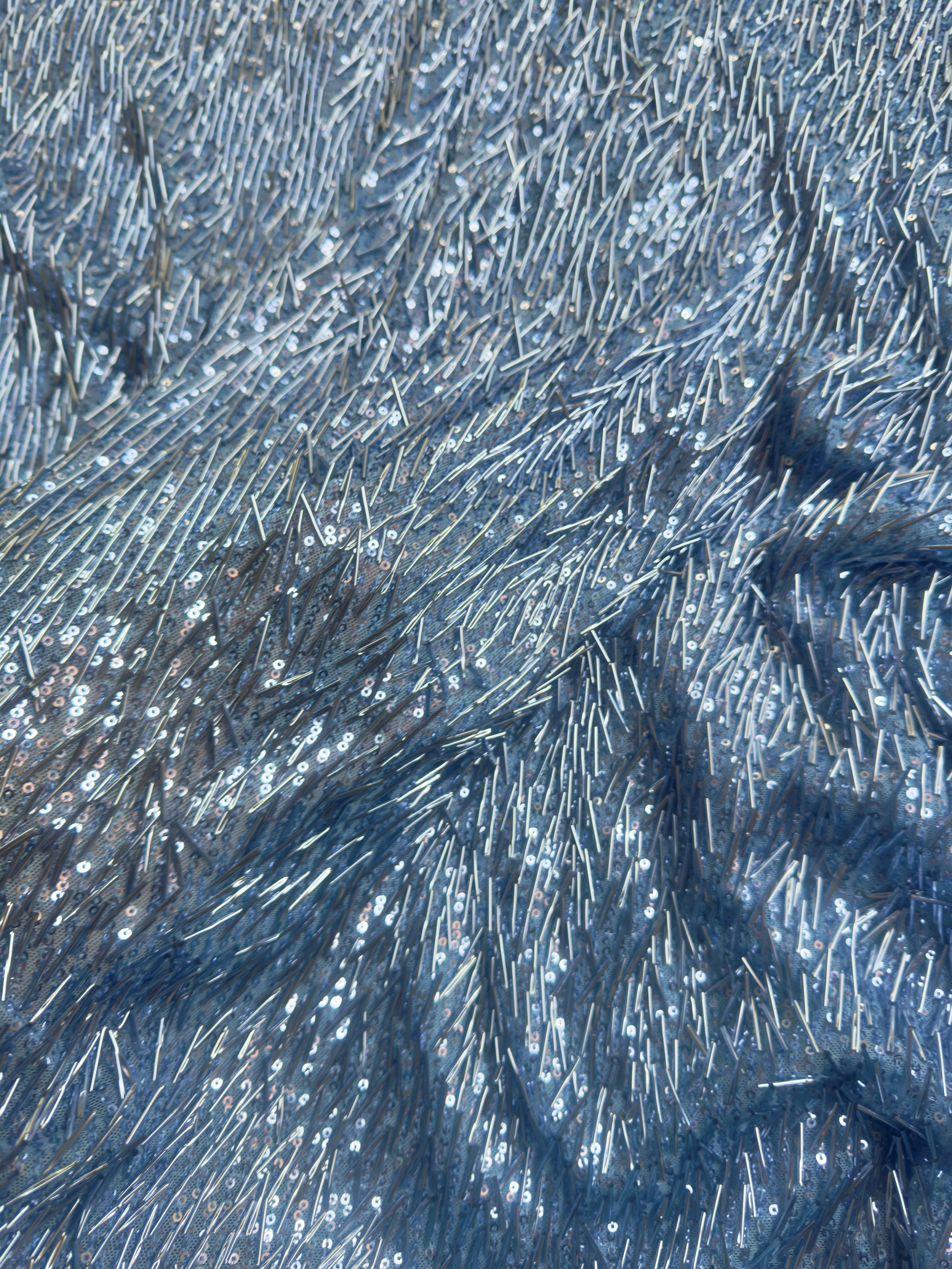 Sky Blue Fringe Sequin on Mesh - Image 3