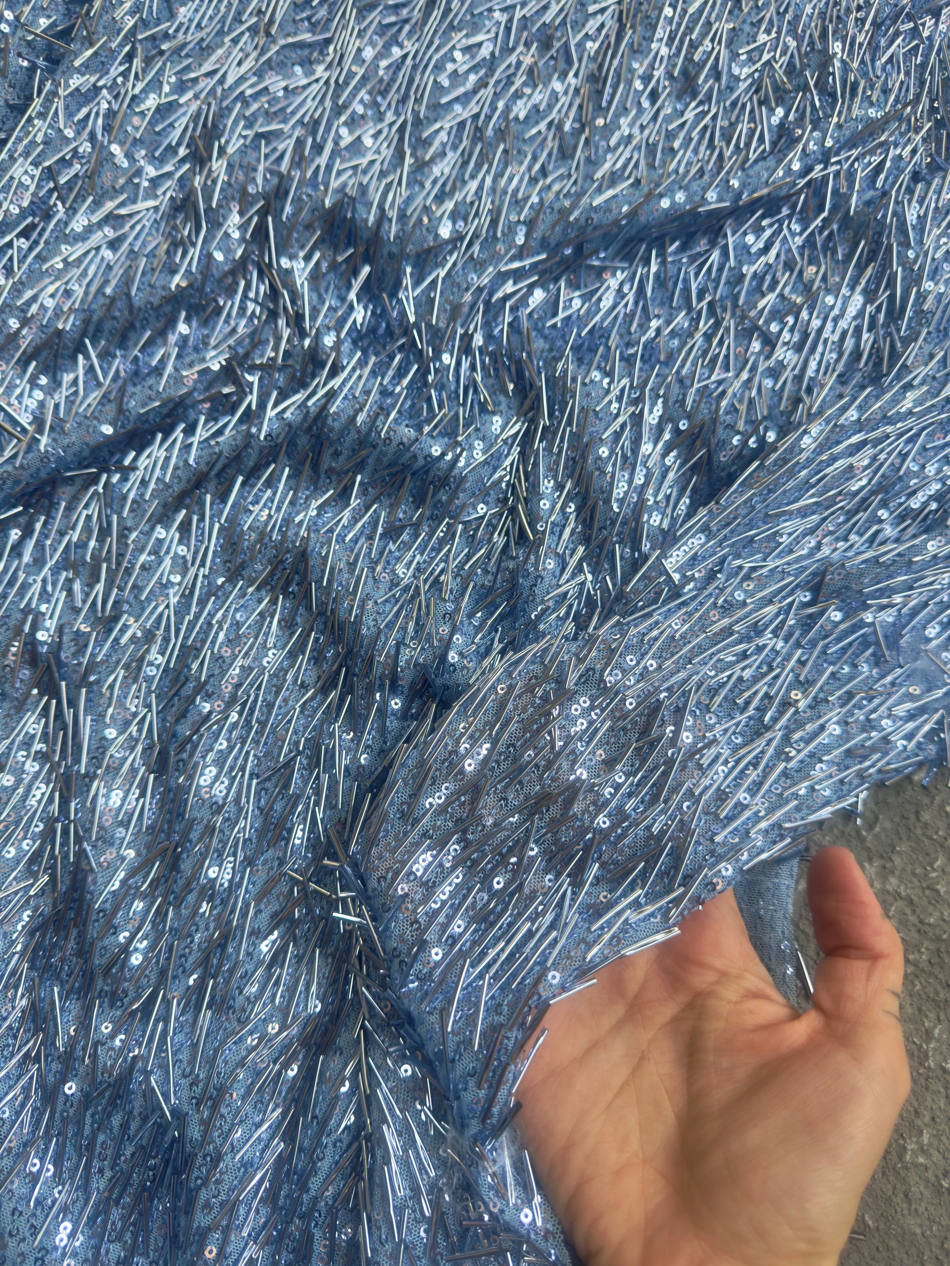 Sky Blue Fringe Sequin on Mesh - Image 4