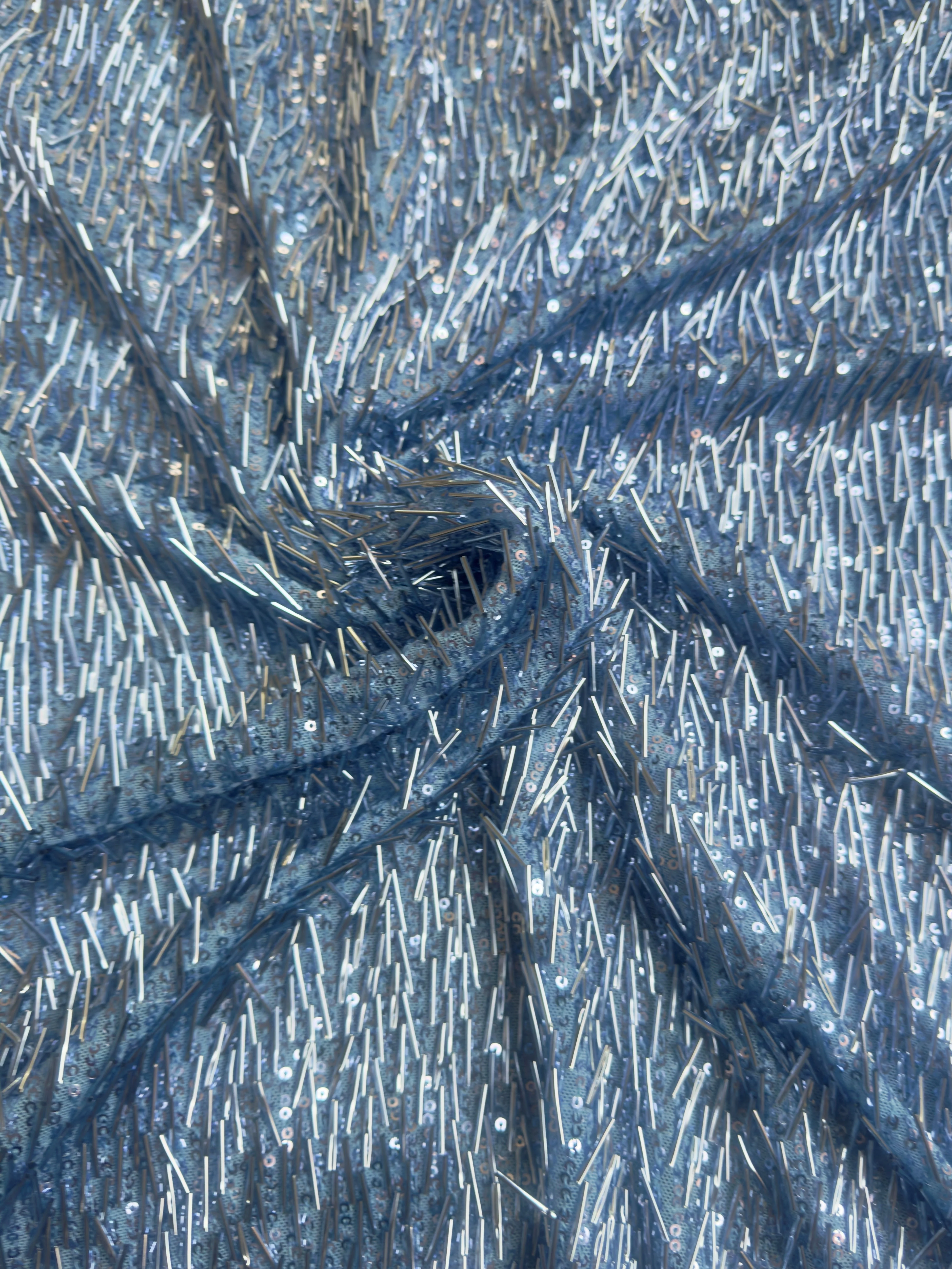 Sky Blue Fringe Sequin on Mesh - Image 6