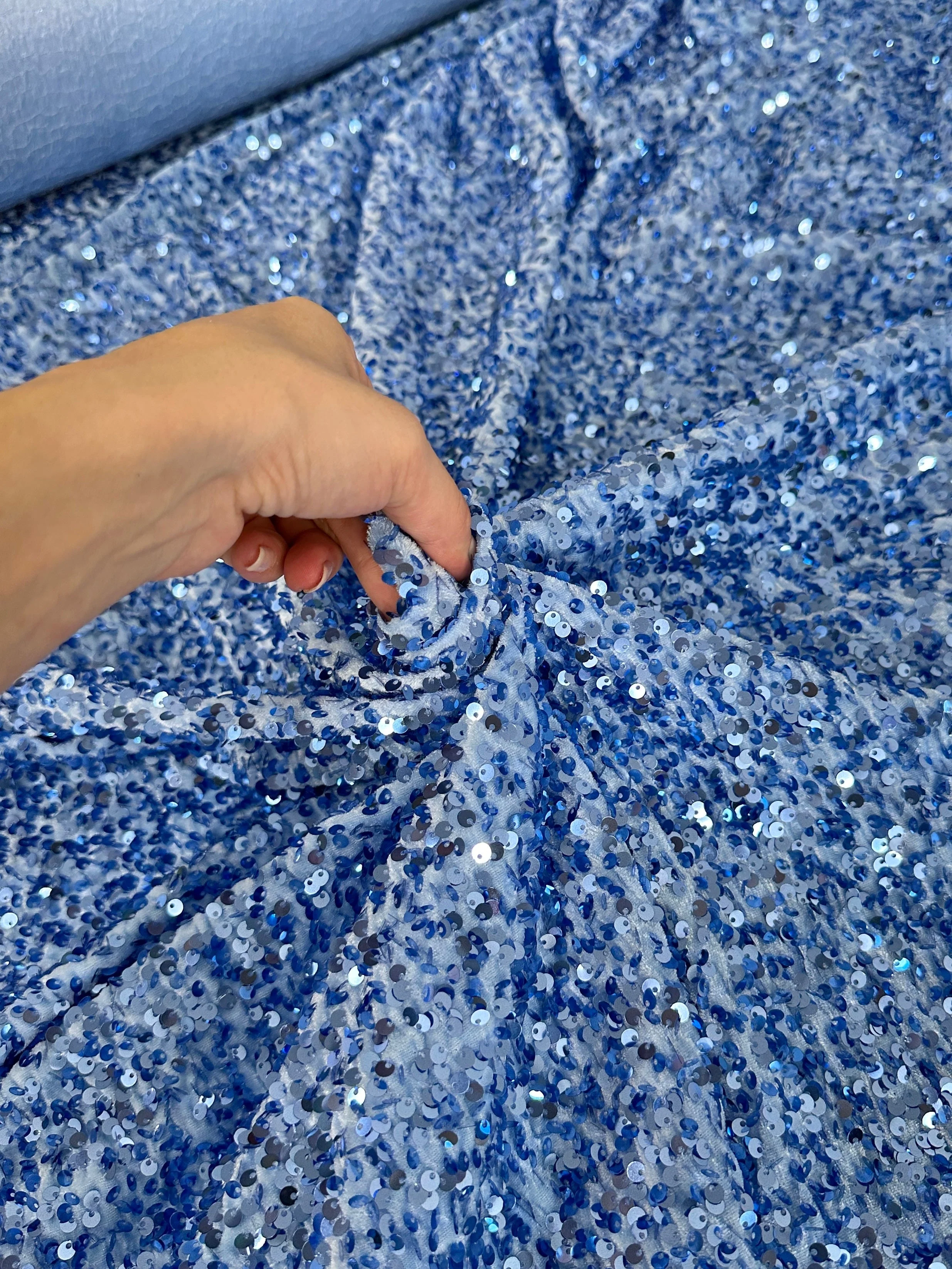 Sky Blue Sequin on Velvet - Image 3