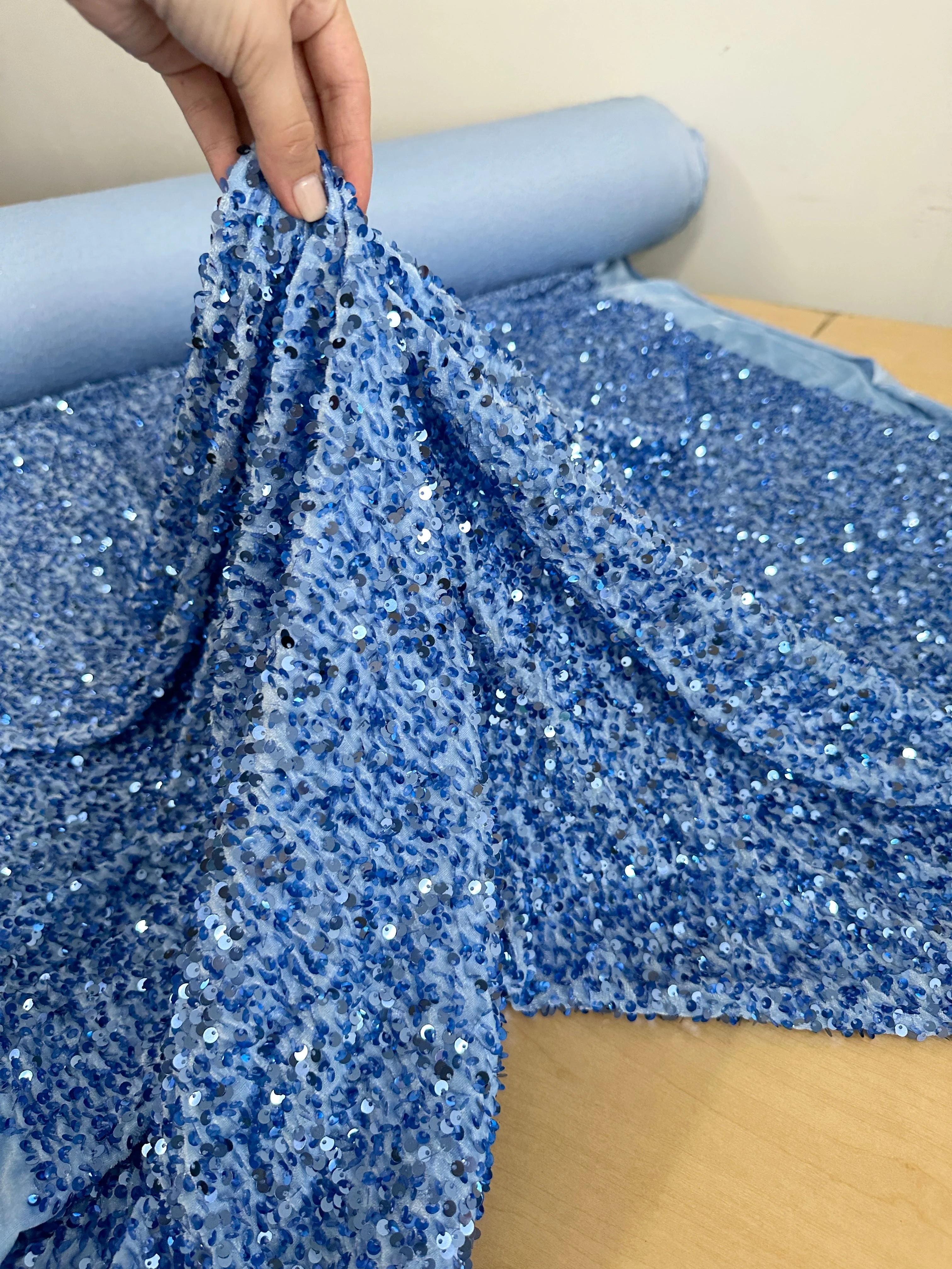 Sky Blue Sequin on Velvet - Image 6