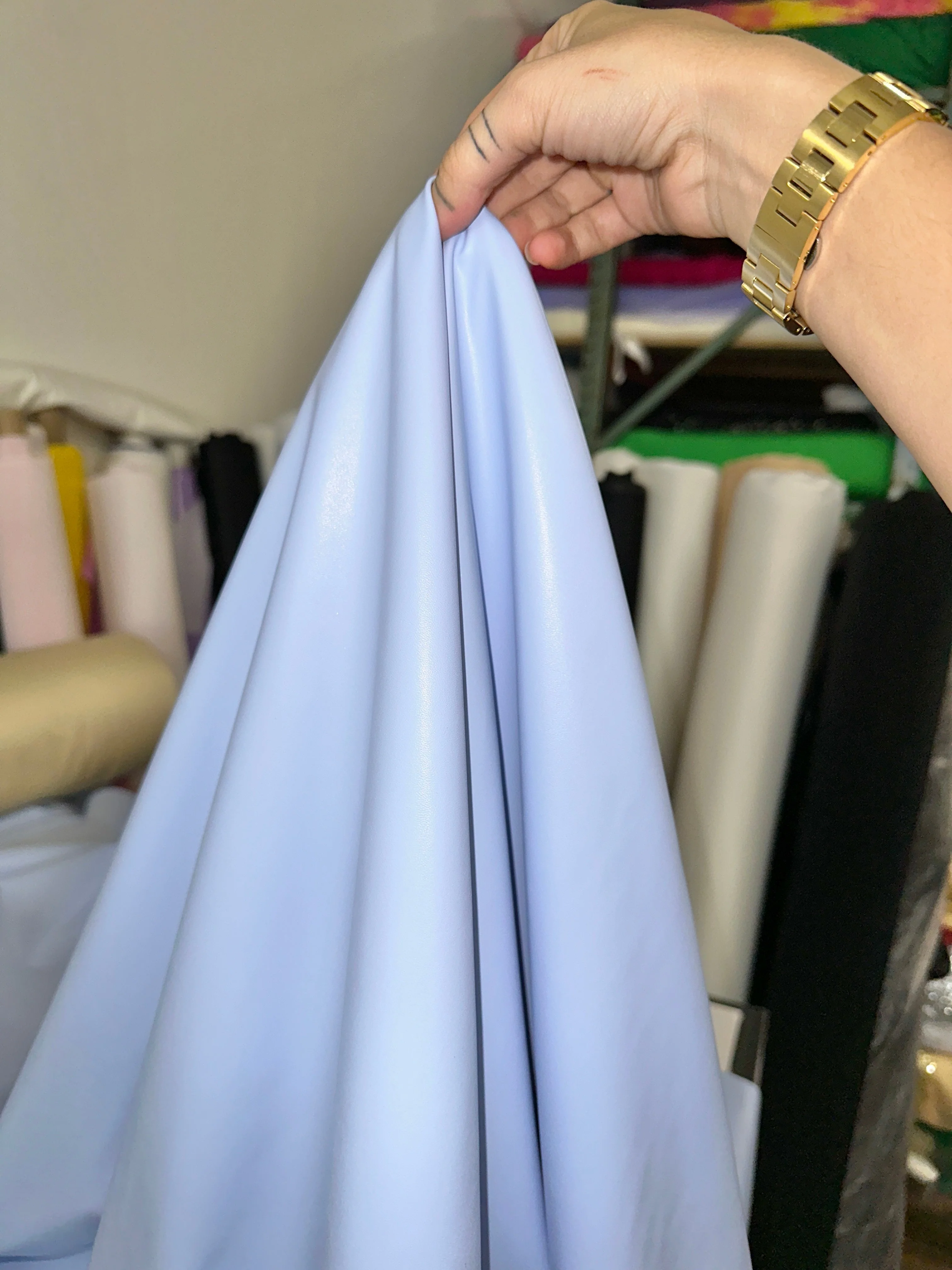 Sky Blue Stretch Faux Leather - Image 11