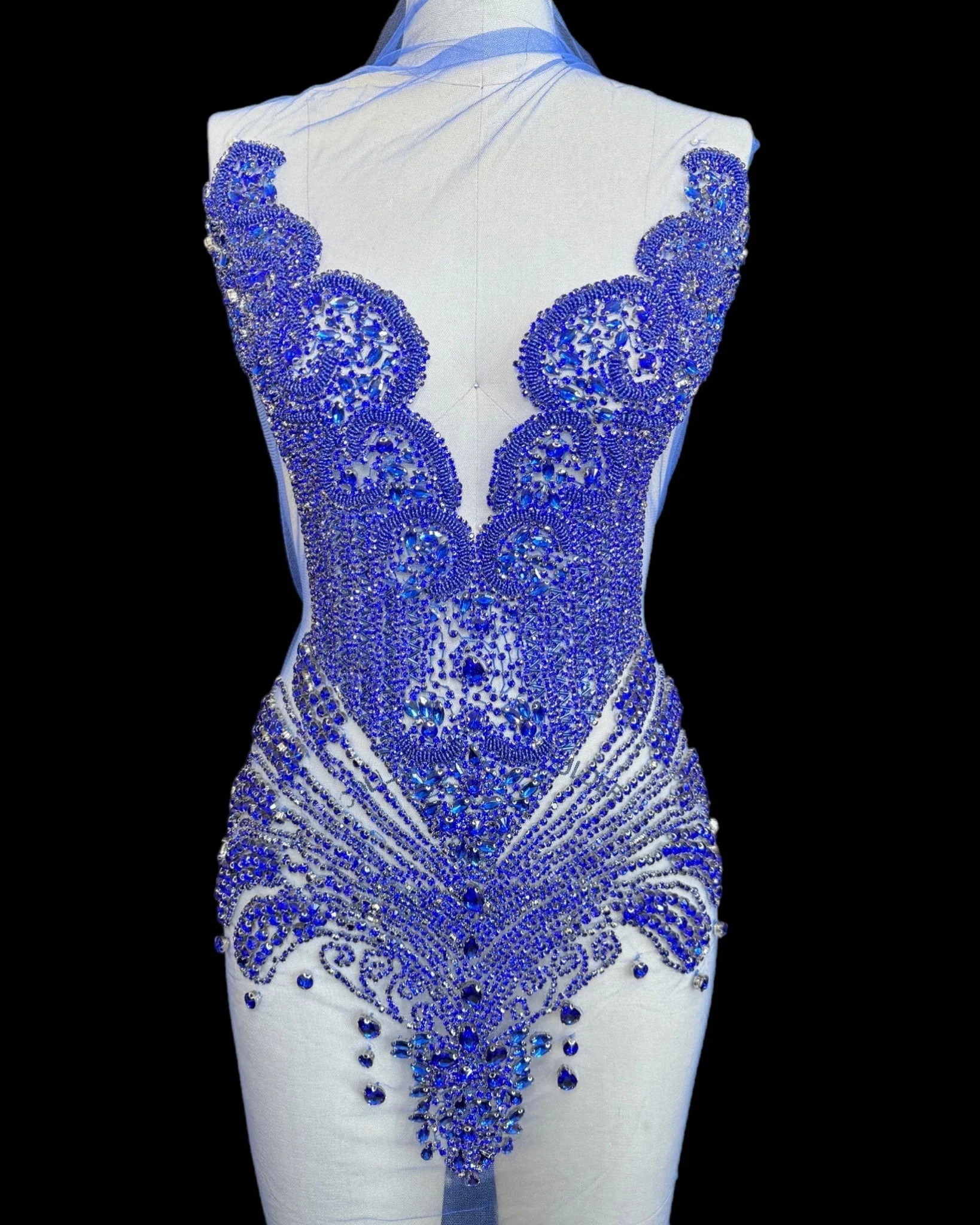 Carla Royal Blue Rhinestones Bodice Applique
