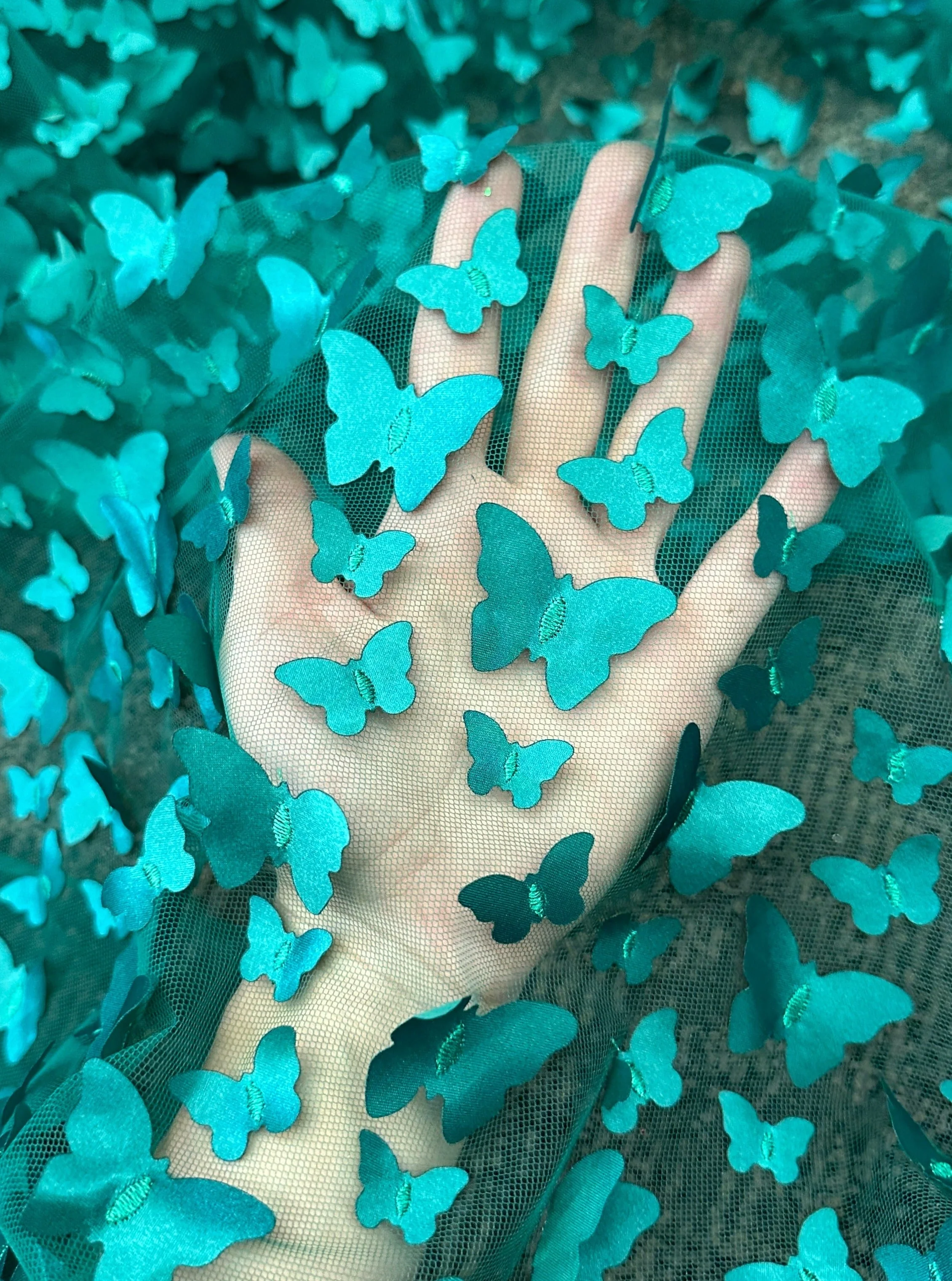 Teal Blue 3D Butterfly Lace