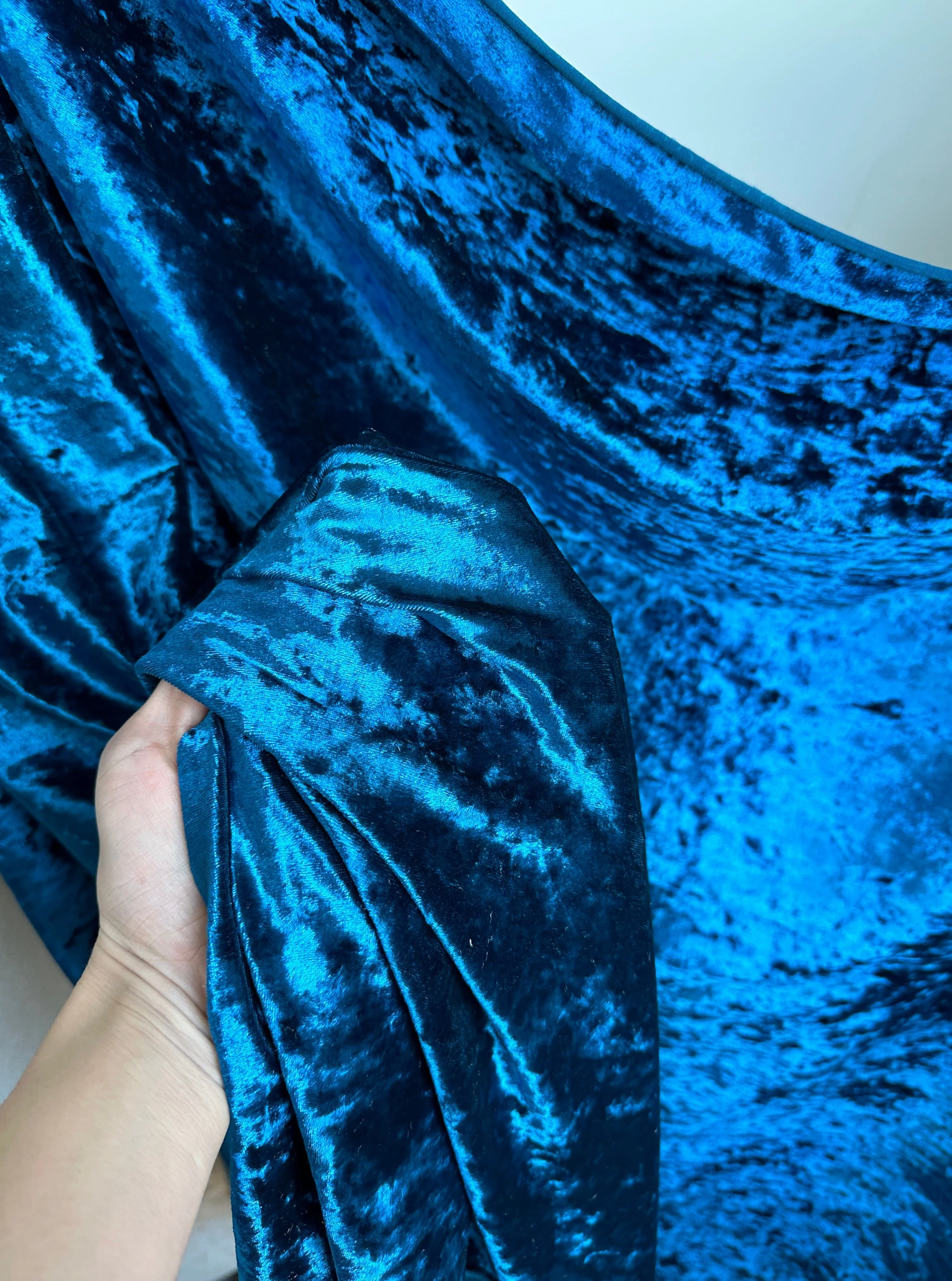 Teal Blue Stretch Crushed Velvet - Image 8