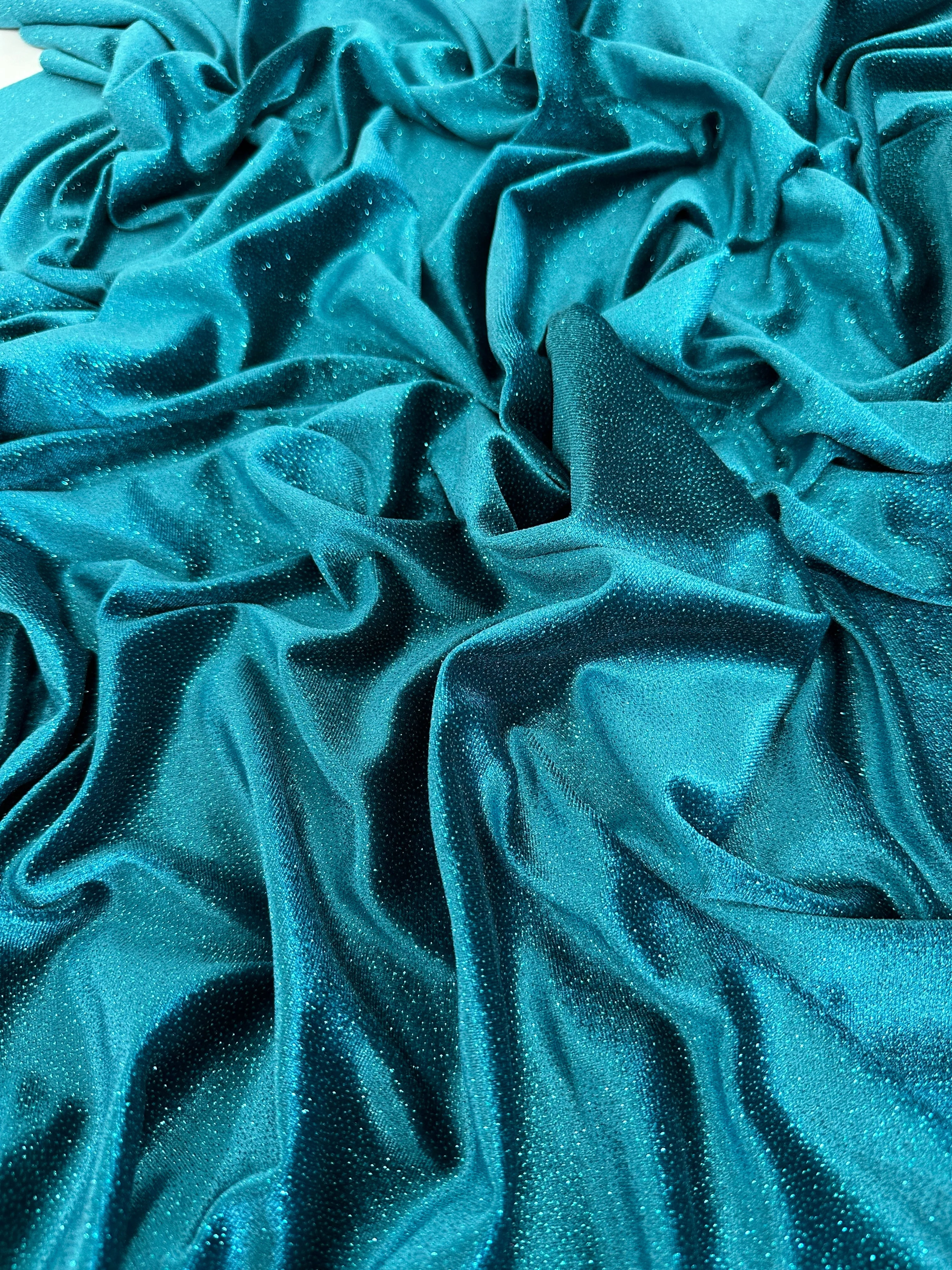 Teal Blue Shimmery Stretch Velvet