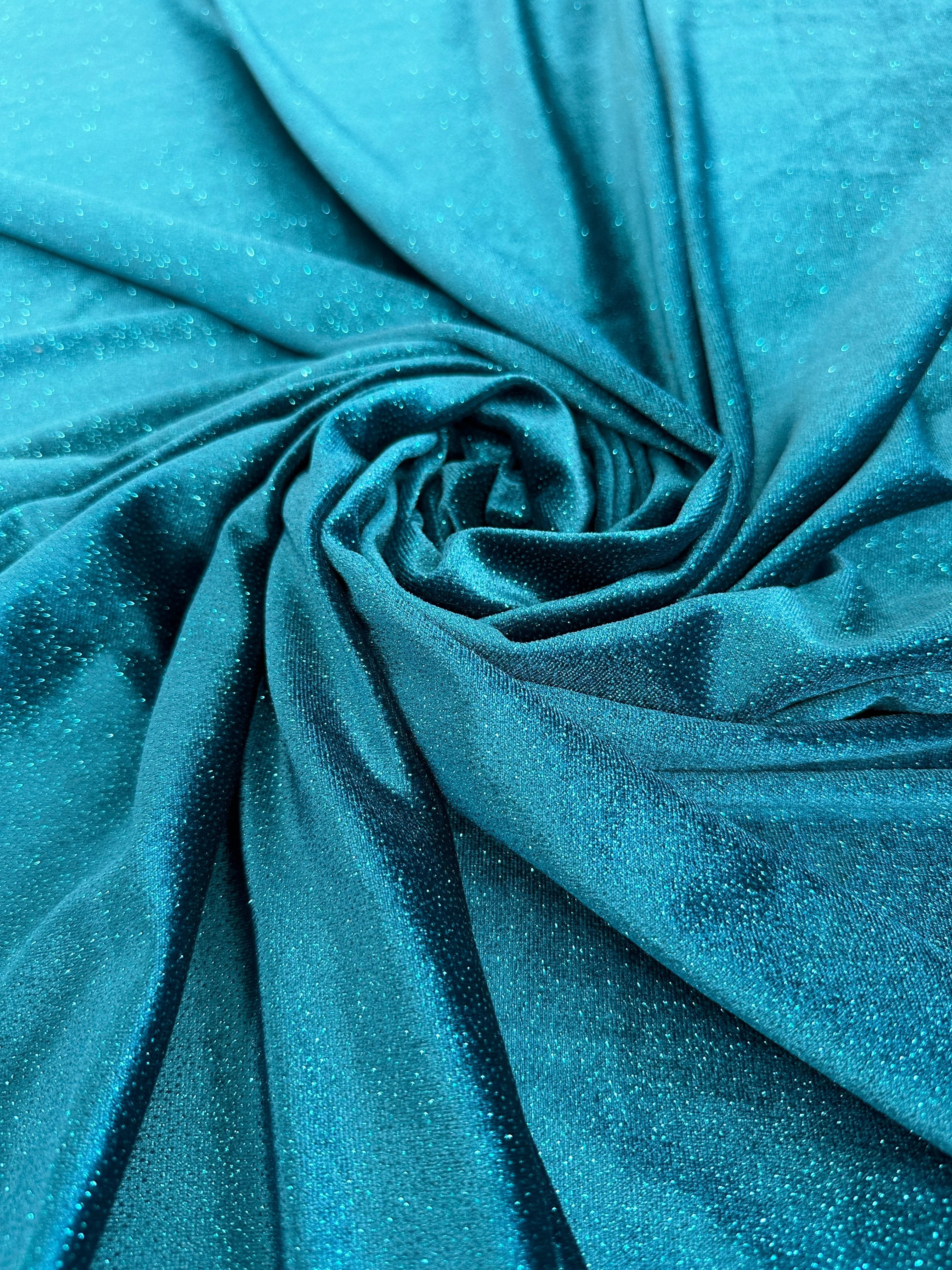 Teal Blue Shimmery Stretch Velvet - Image 2