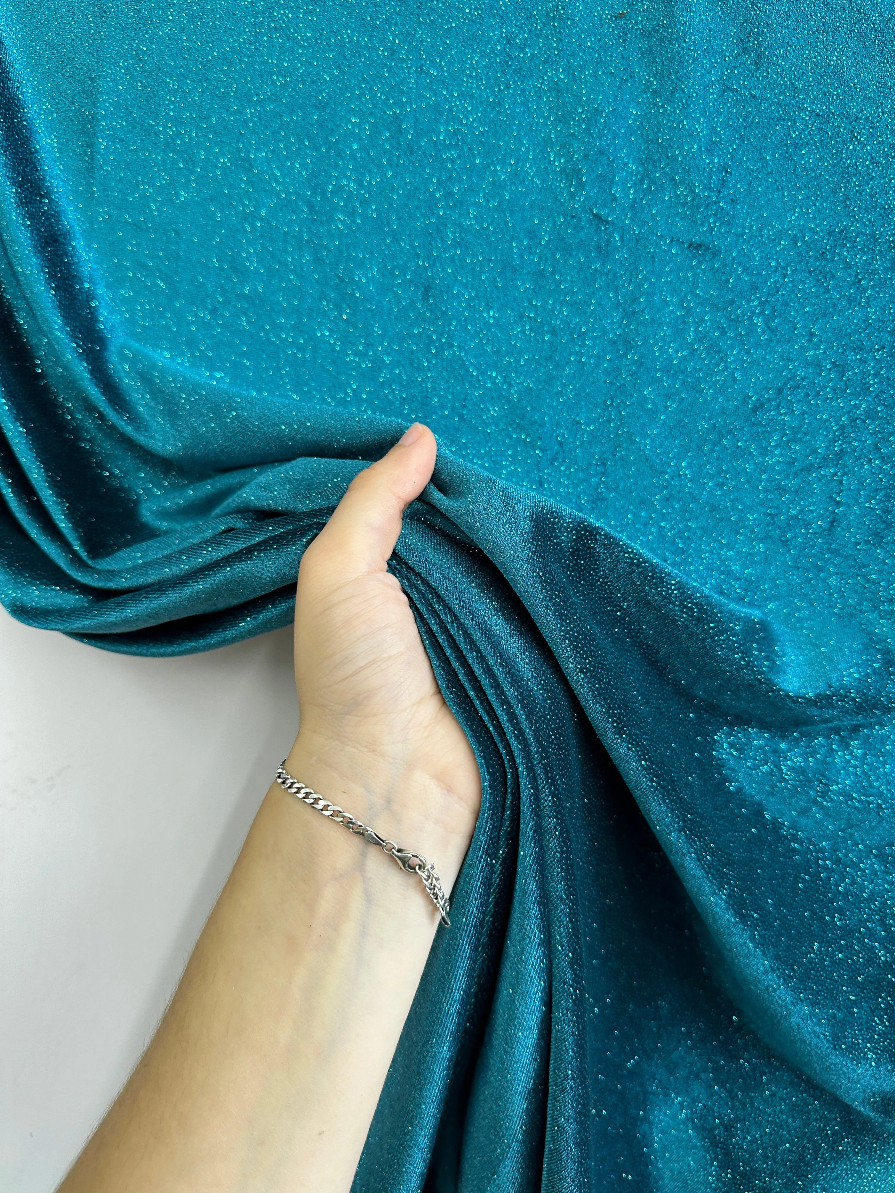 Teal Blue Shimmery Stretch Velvet - Image 3