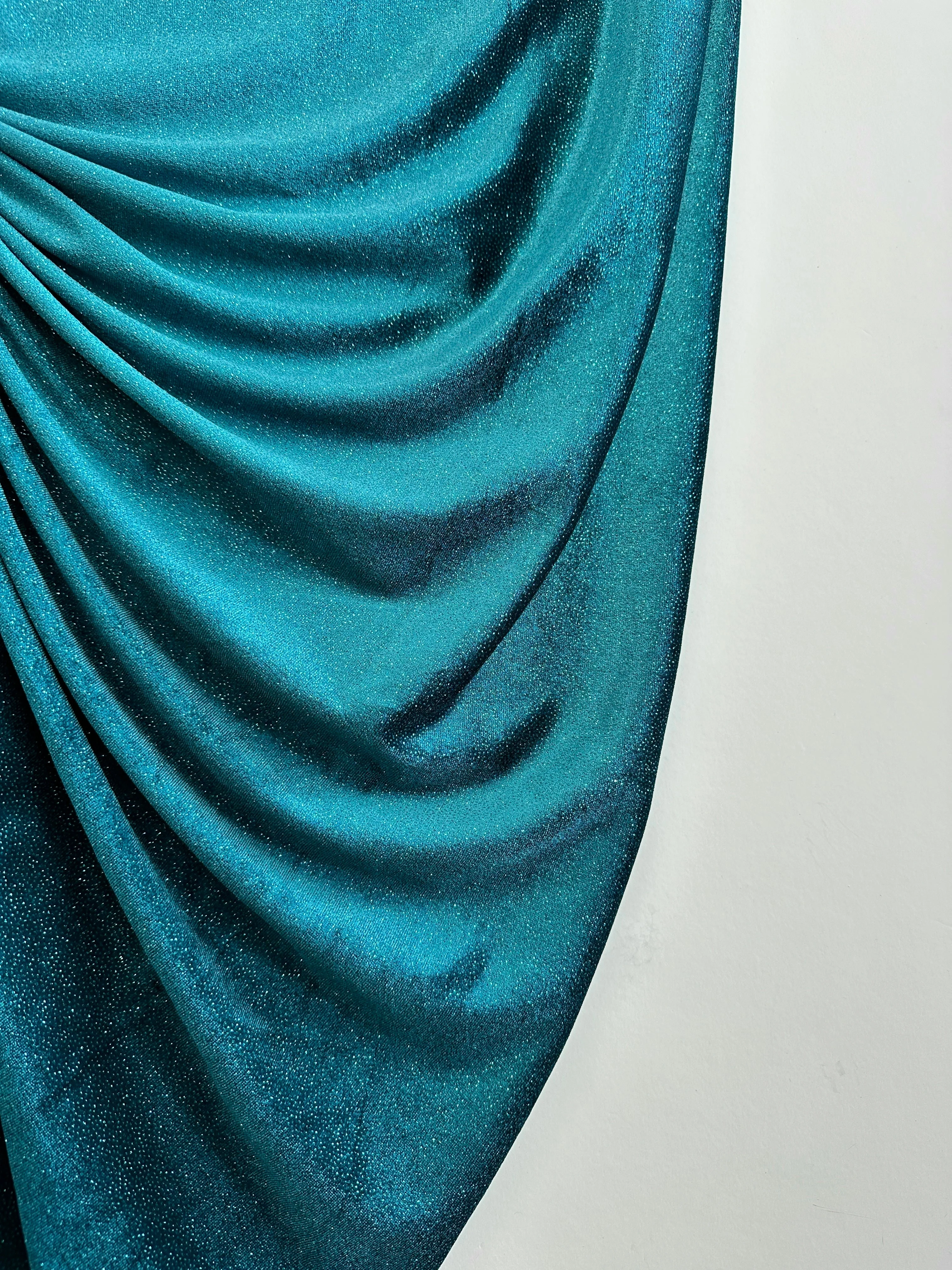 Teal Blue Shimmery Stretch Velvet - Image 7
