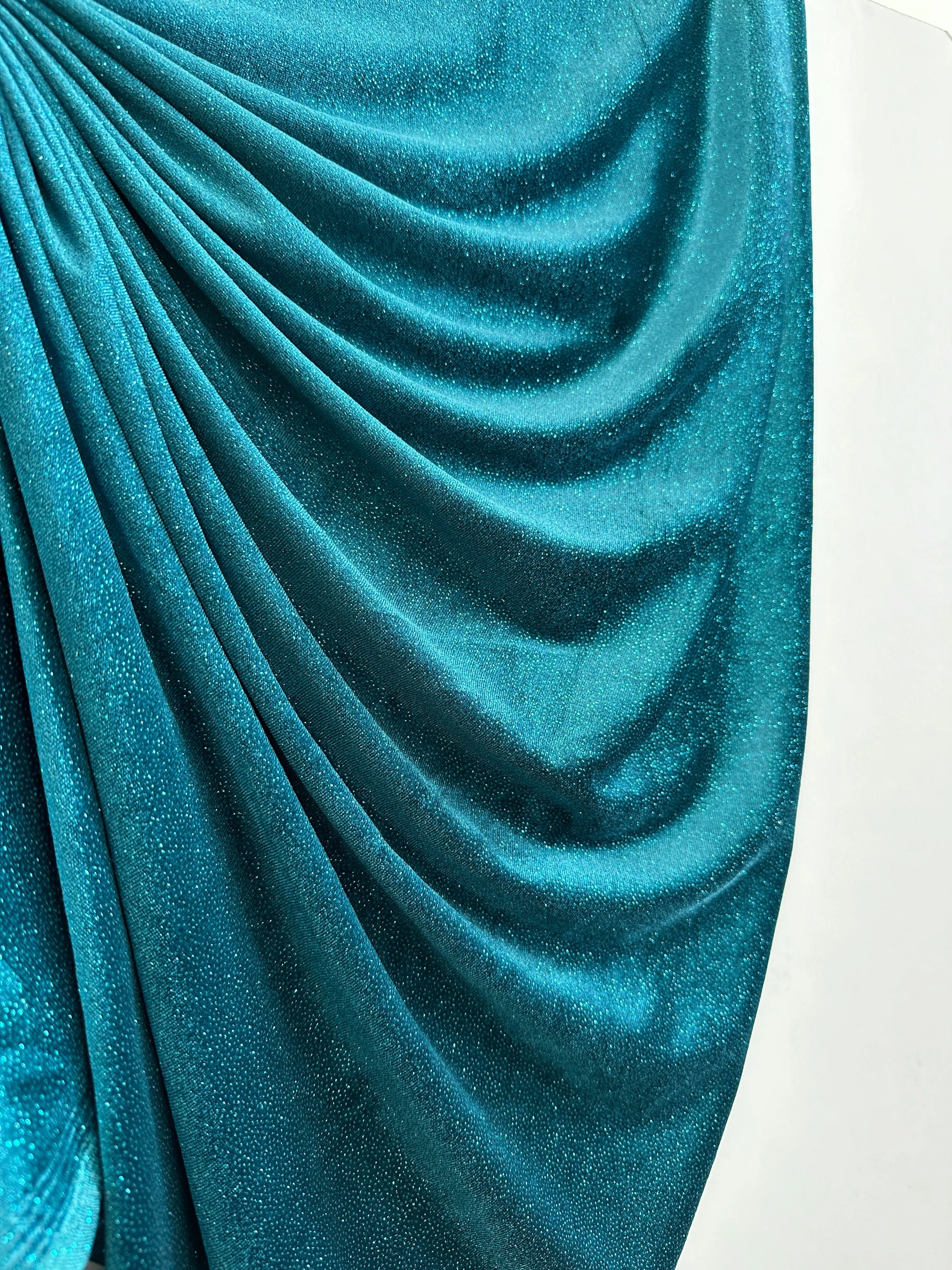 Teal Blue Shimmery Stretch Velvet - Image 9