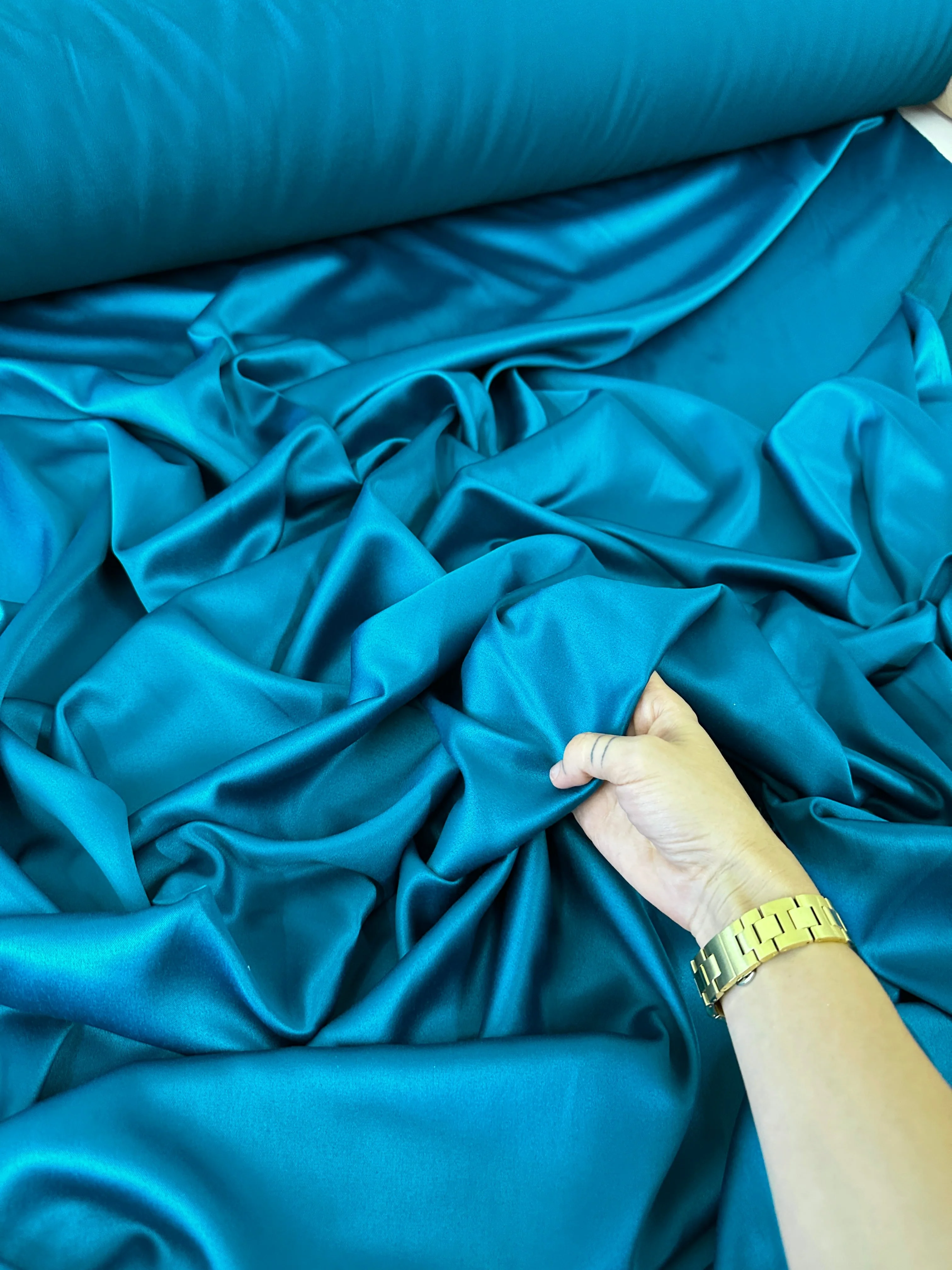 Teal Blue Stretch Crepe Back Satin