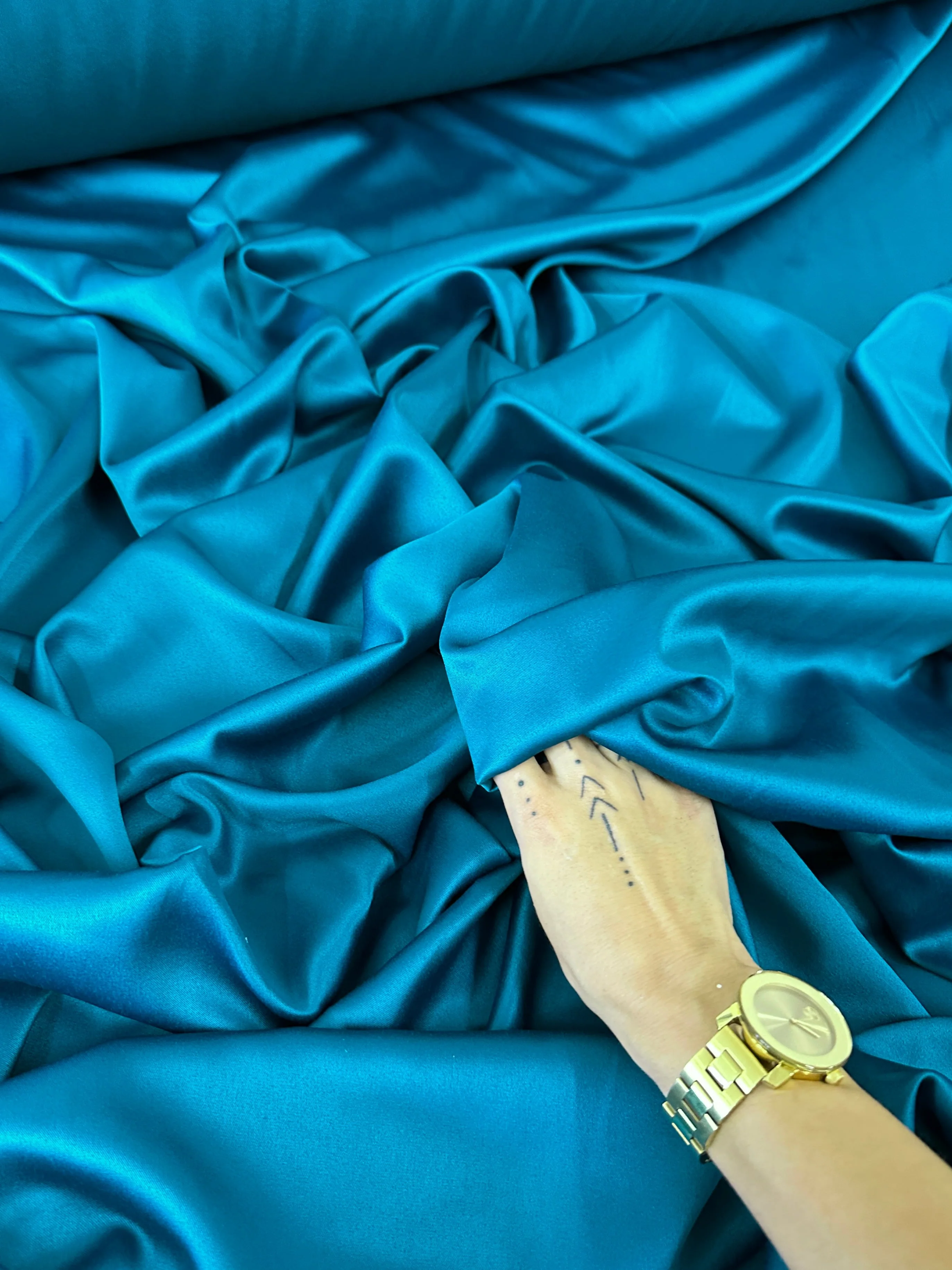 Teal Blue Stretch Crepe Back Satin - Image 4
