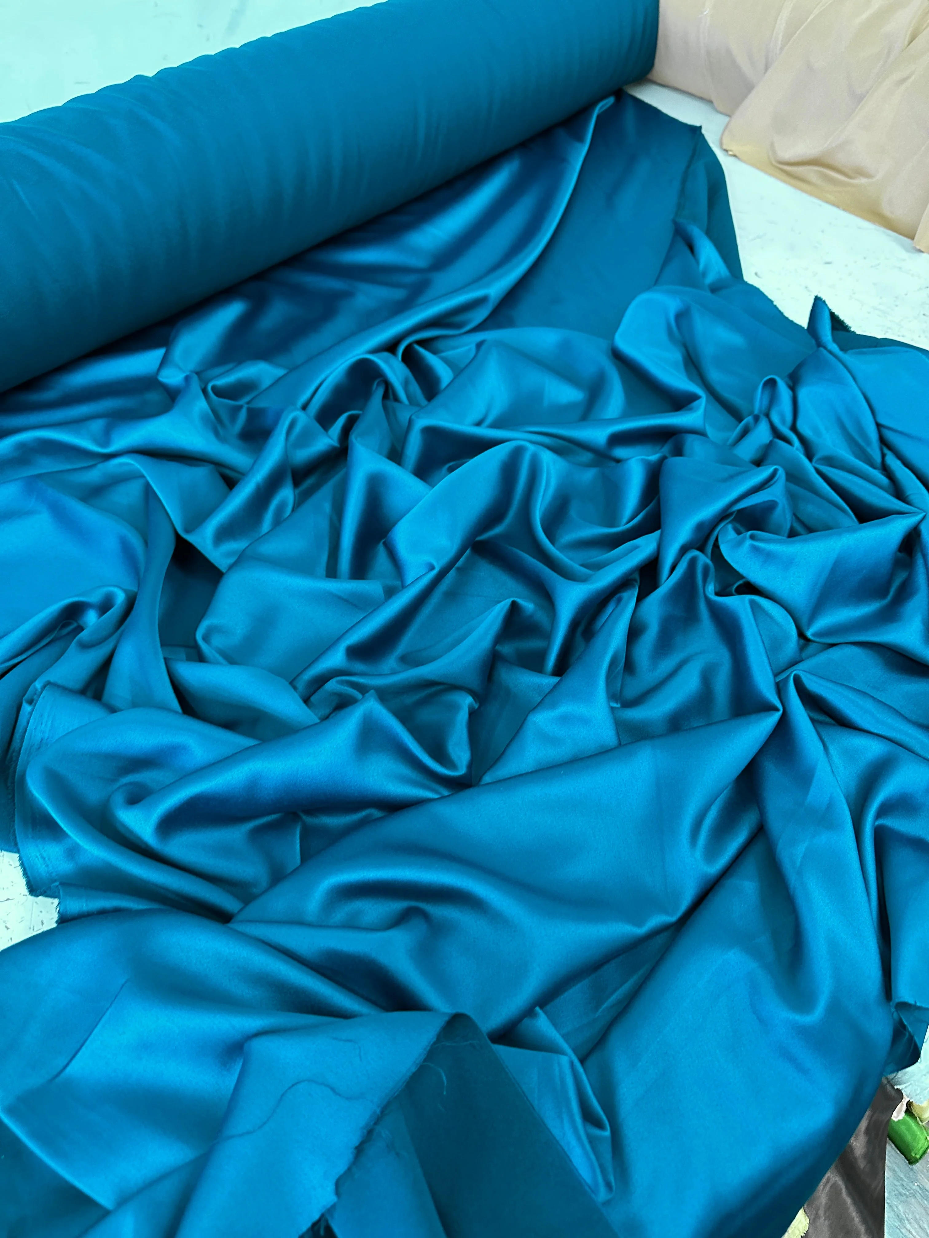 Teal Blue Stretch Crepe Back Satin - Image 5