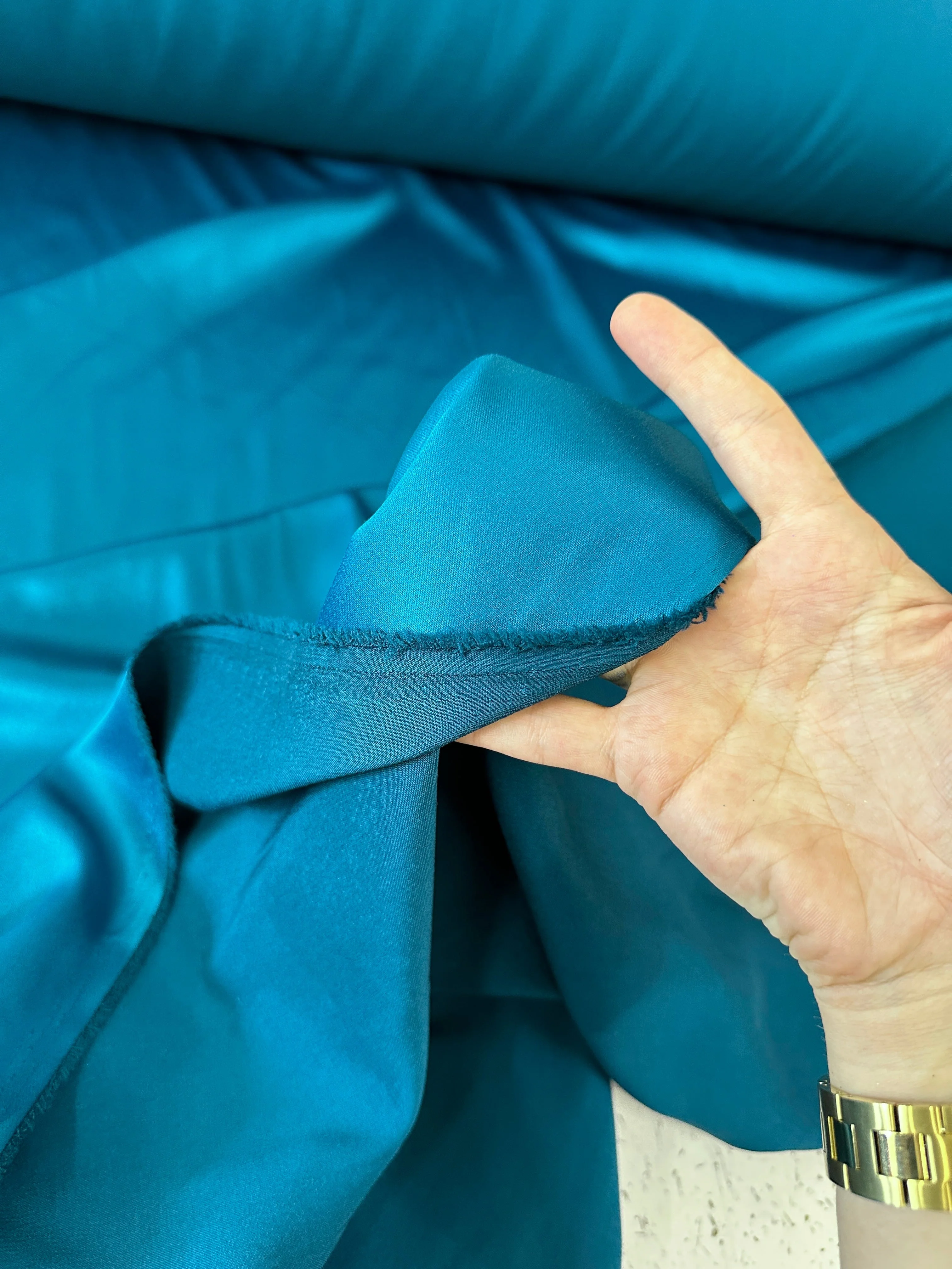 Teal Blue Stretch Crepe Back Satin - Image 9