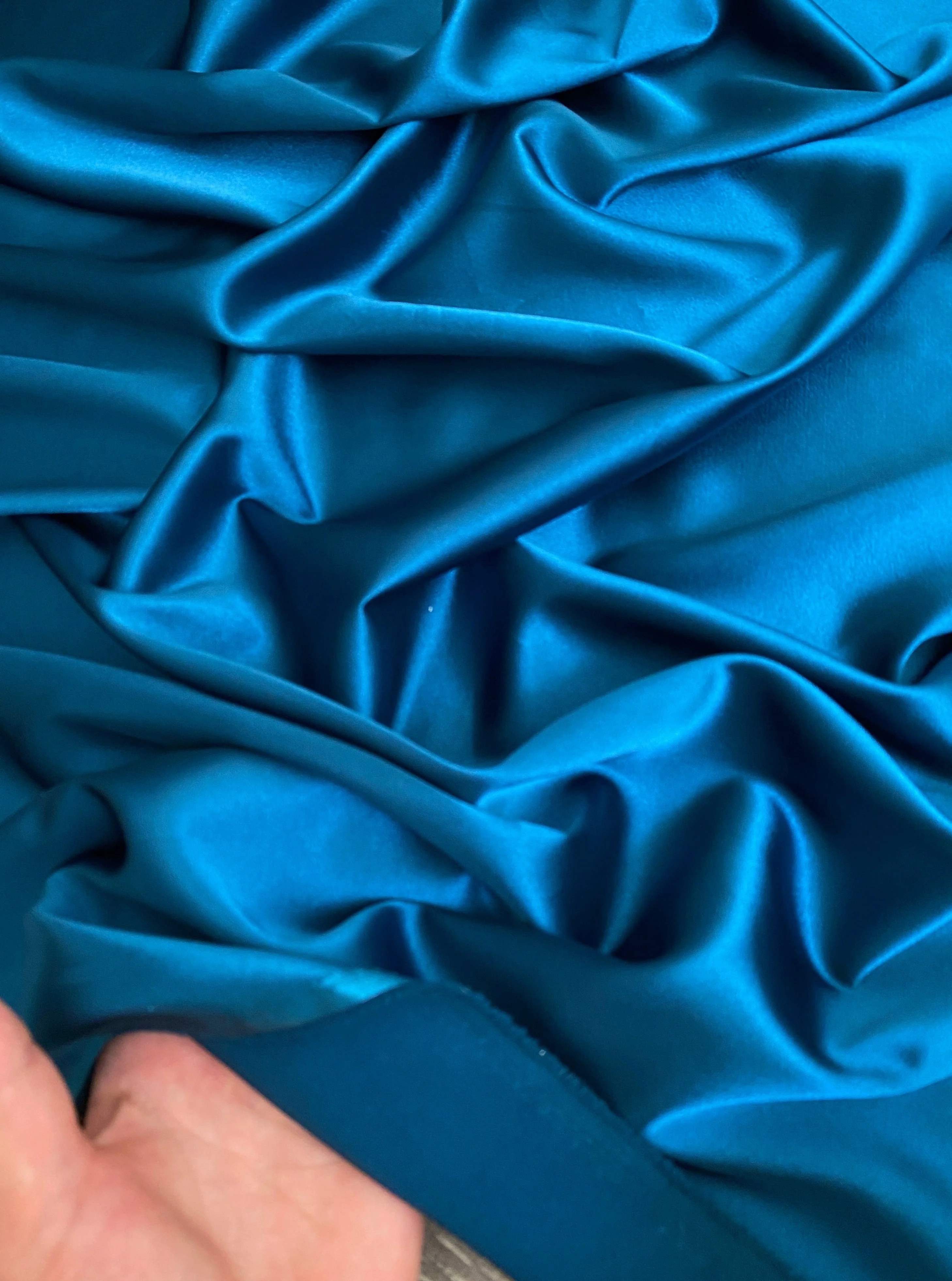 Teal Blue Silky Stretch Satin - Image 3